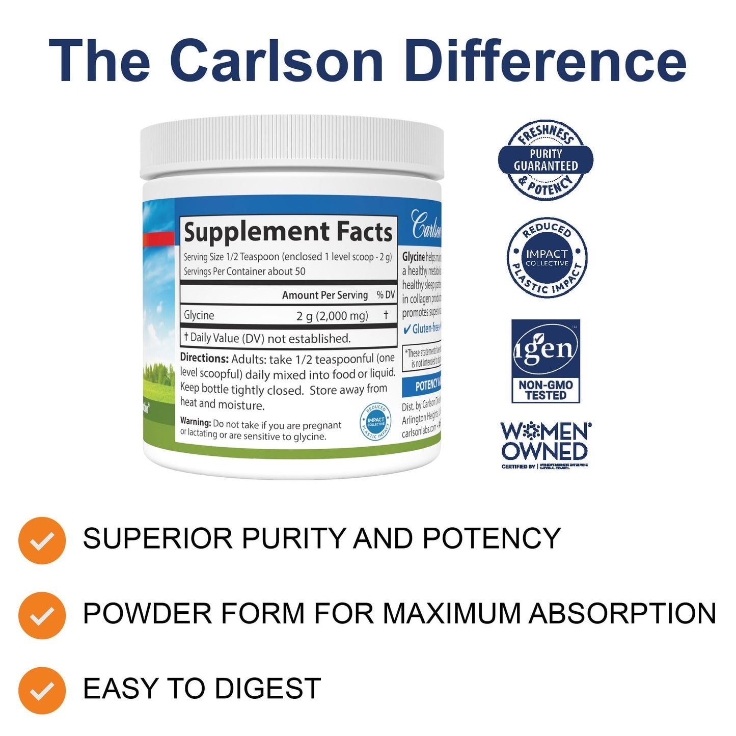 Carlson Glycine 2000 mg Powder, 3.53 oz