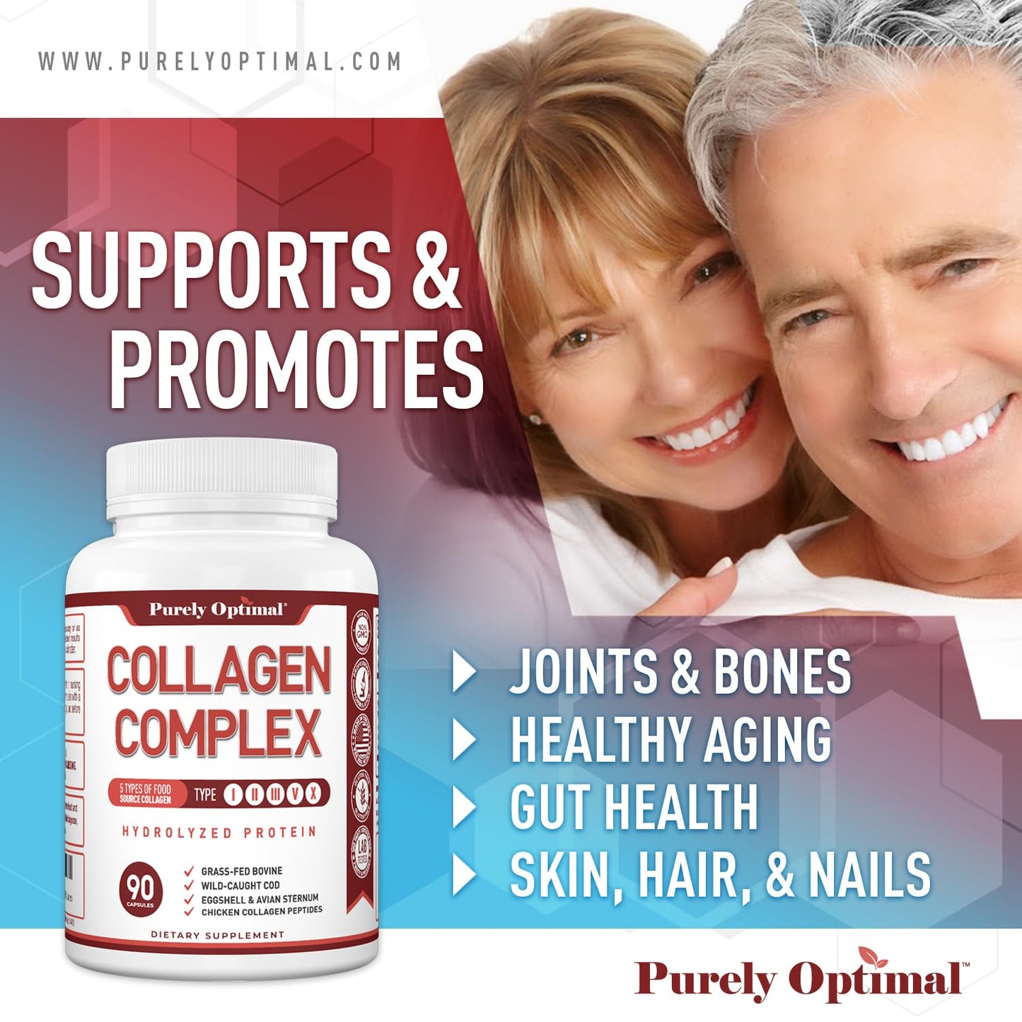 Purely Optimal Premium Multi Collagen Peptides Capsules, 90 Capsules