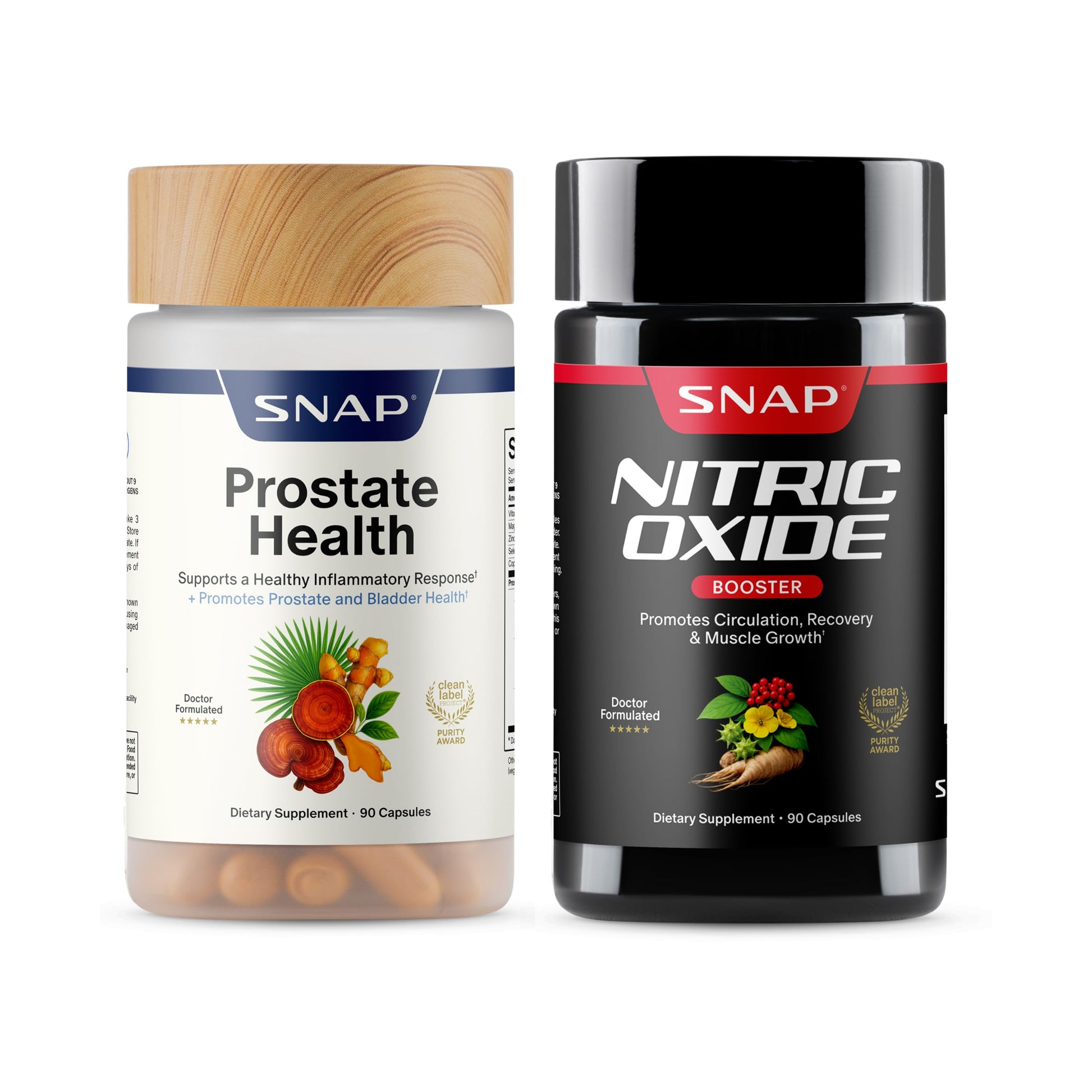 Snap Supplements Nitric Oxide Booster Prostate Health for Men, Circulation, Stamina & Urinary Support, L-Citrulline, L-Arginine, Saw Palmetto for Men, Caffeine-Free, 180 Capsules