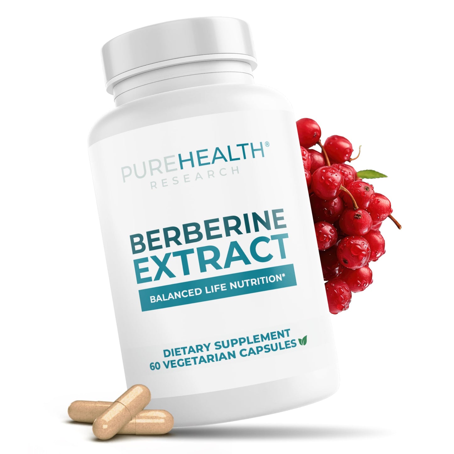 PUREHEALTH RESEARCH Organic Berberine HCL Root Extract 1000mg Vegetarian Capsules, 60 Count