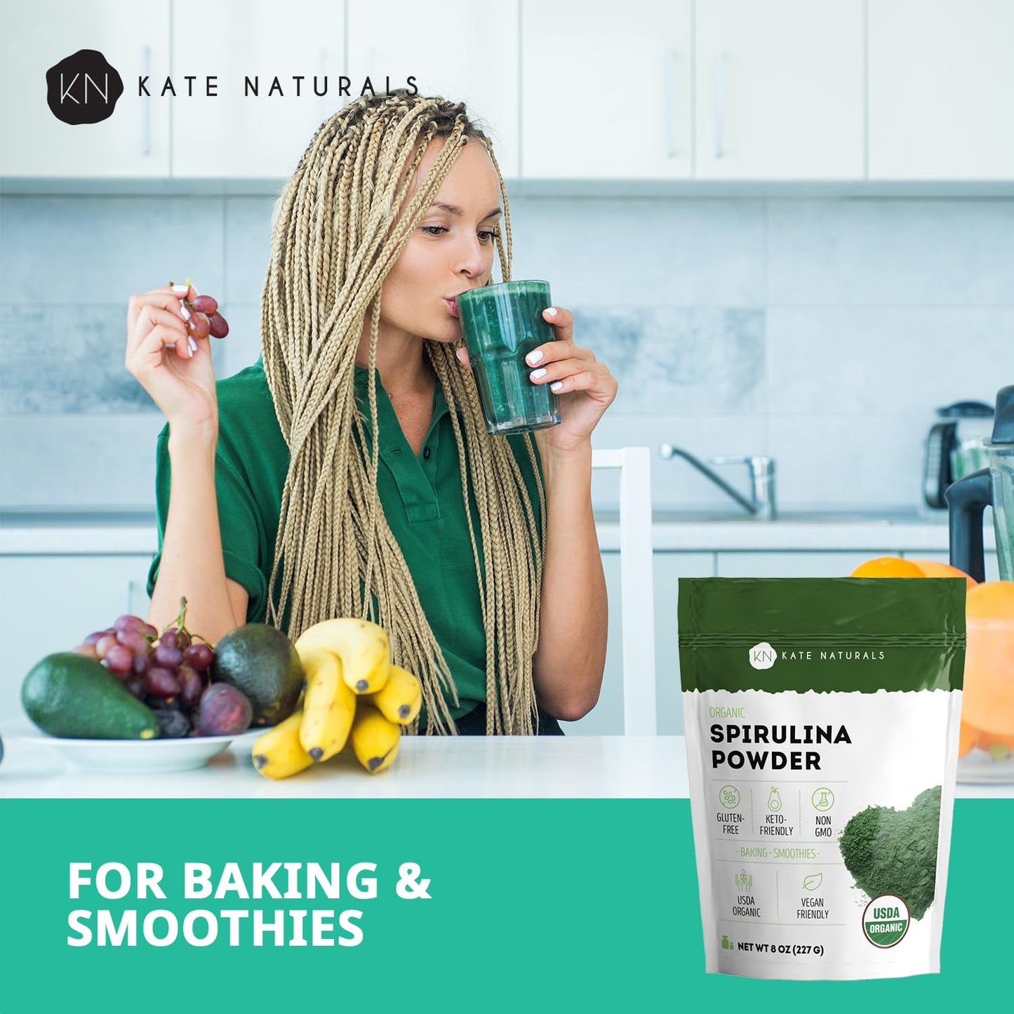 Kate Naturals Organic Spirulina Powder 8 oz