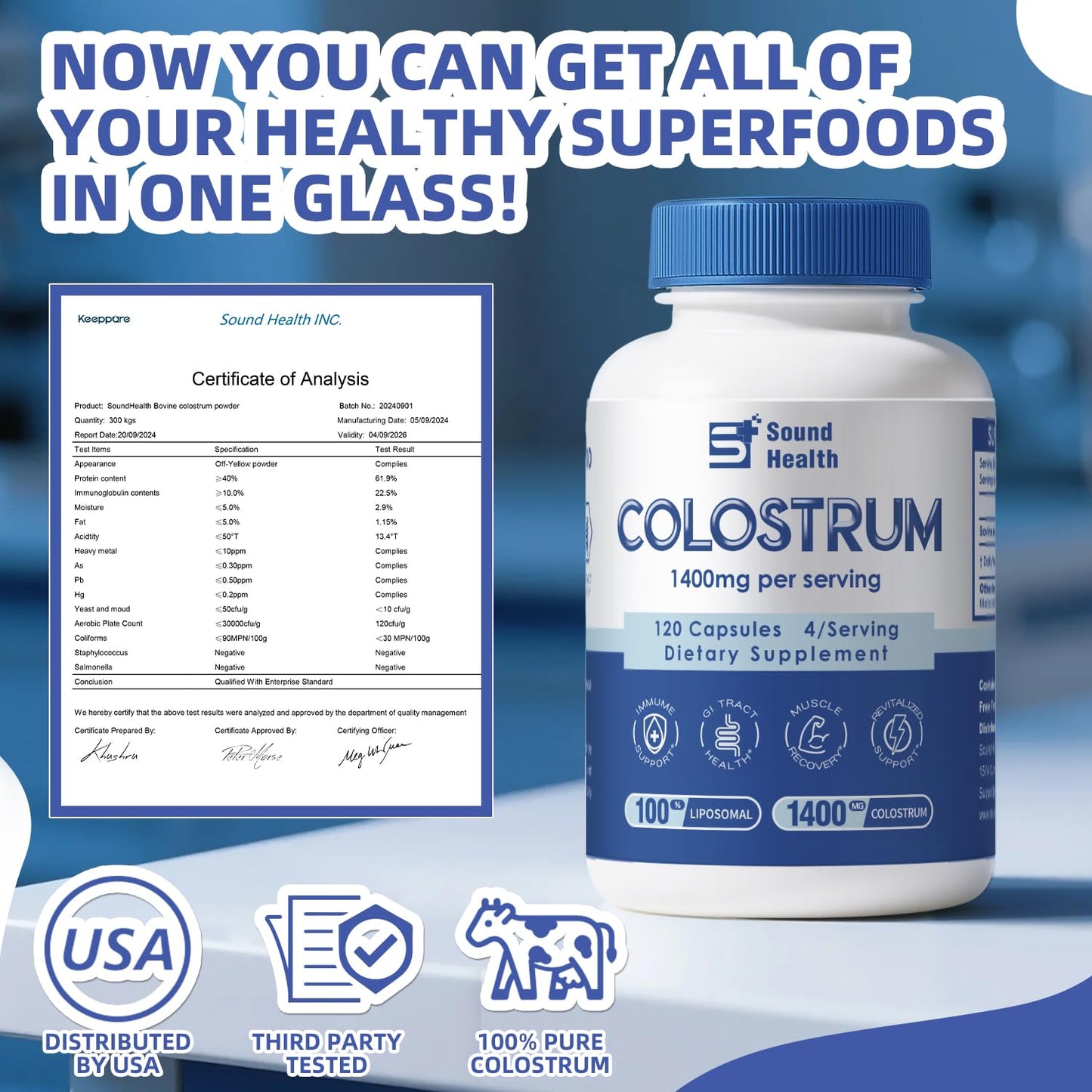 SoundHealth Colostrum Supplement Capsules 120 Count