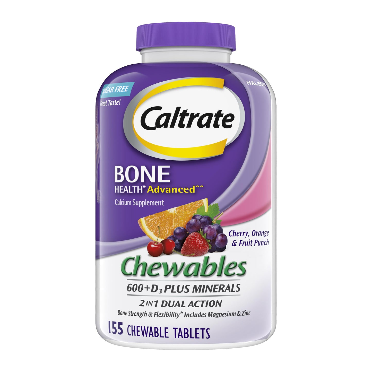 Caltrate Chewables 600 +D3 Plus Minerals Calcium and Vitamin D, Sugar Free, 155 Count