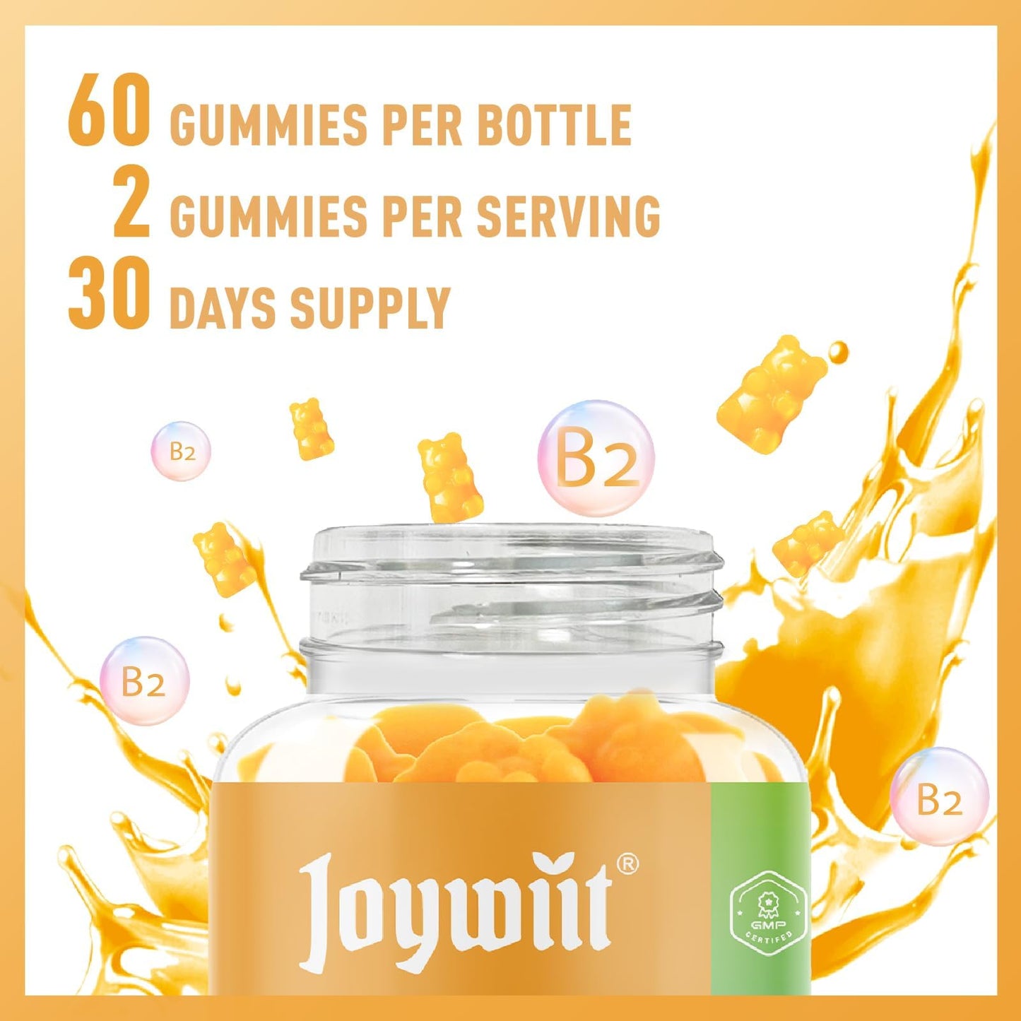 Joywiit Vitamin B2 Gummies, Riboflavin 400mg, 120 Gummies