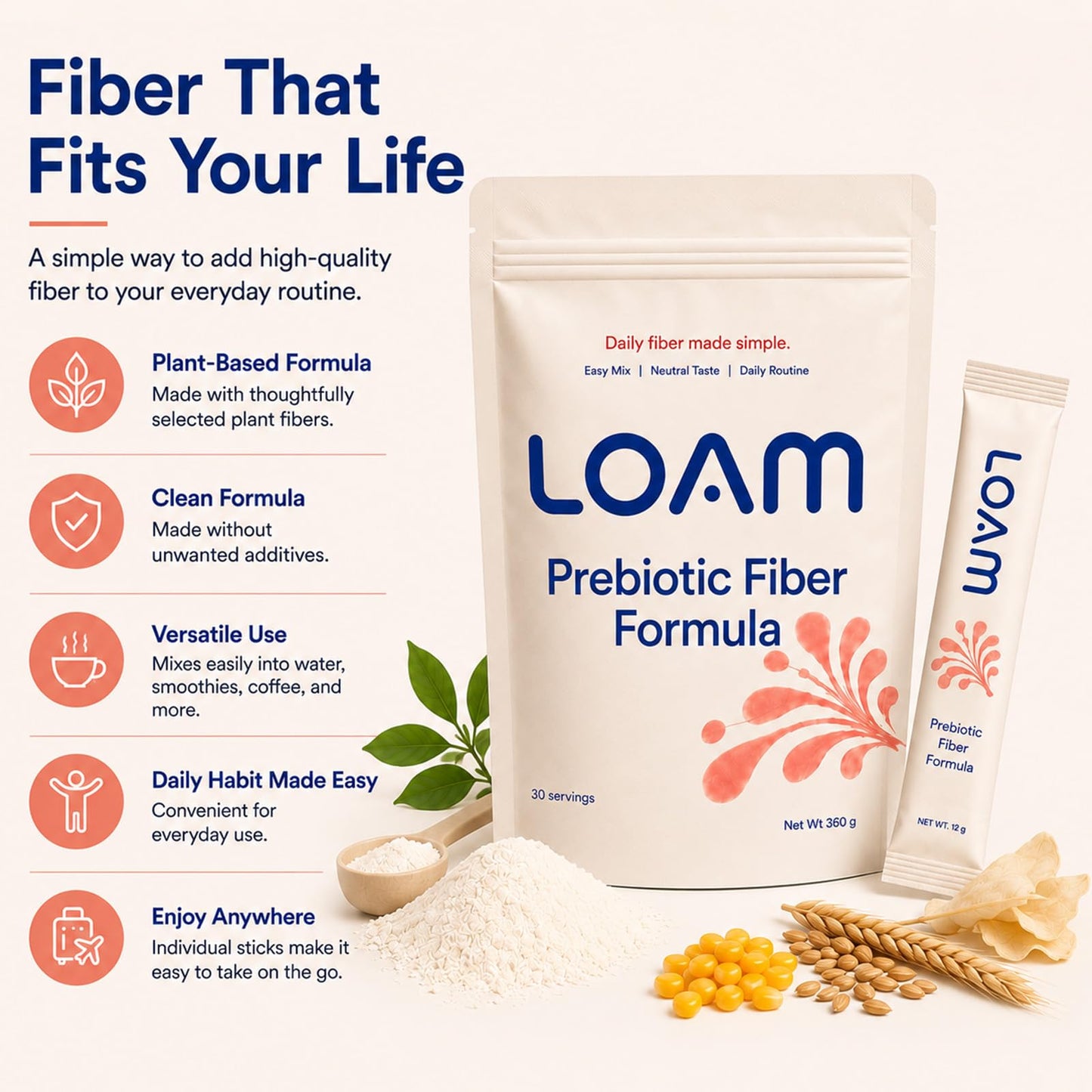 Loam Fiber Prebiotic Fiber 6-Source Fiber Blend Daily Digestive Support Gummies, 12.7 Ounce