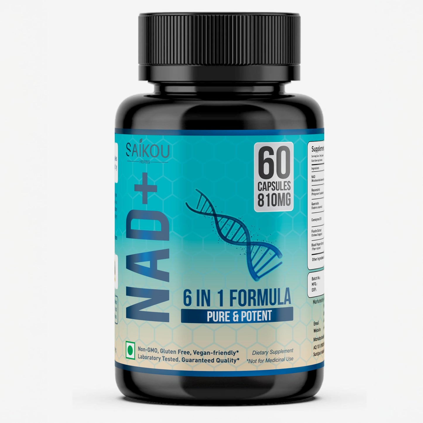 SAIKOU HERBS NAD+ Supplement 810mg with Nicotinamide Adenine Dinucleotide, Resveratrol, Quercetin, Coenzyme Q10, Fisetin and Black Pepper Capsule, 60 Count