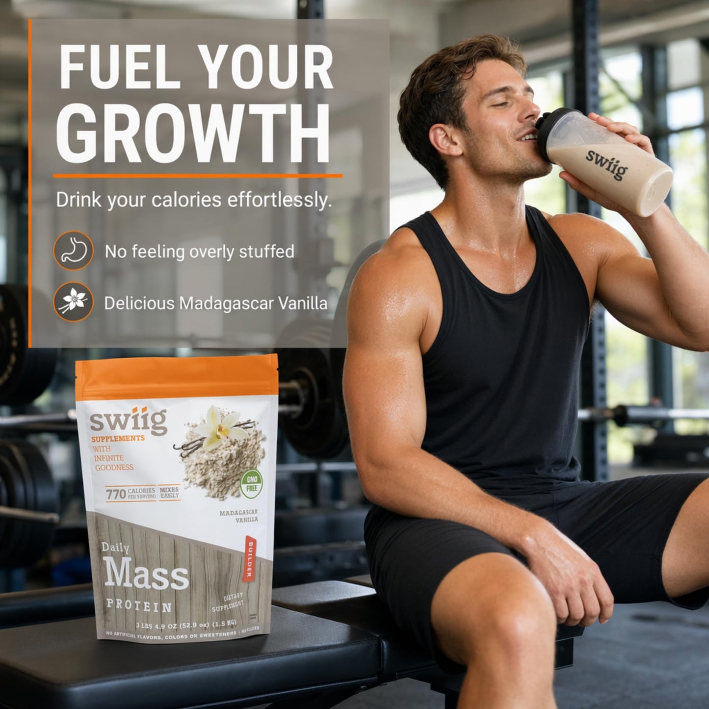 swiig Mass Builder Protein Powder Madagascar Vanilla 3.3 Pound Bag (52.8)