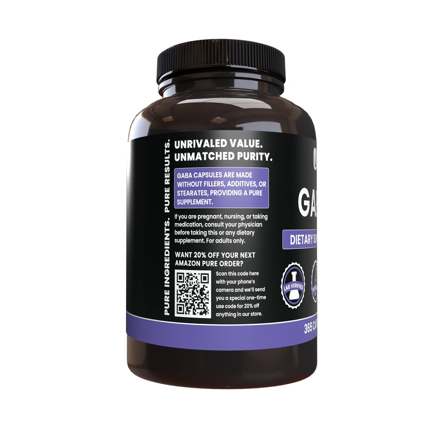 Pure Organic Ingredients GABA Capsules 365