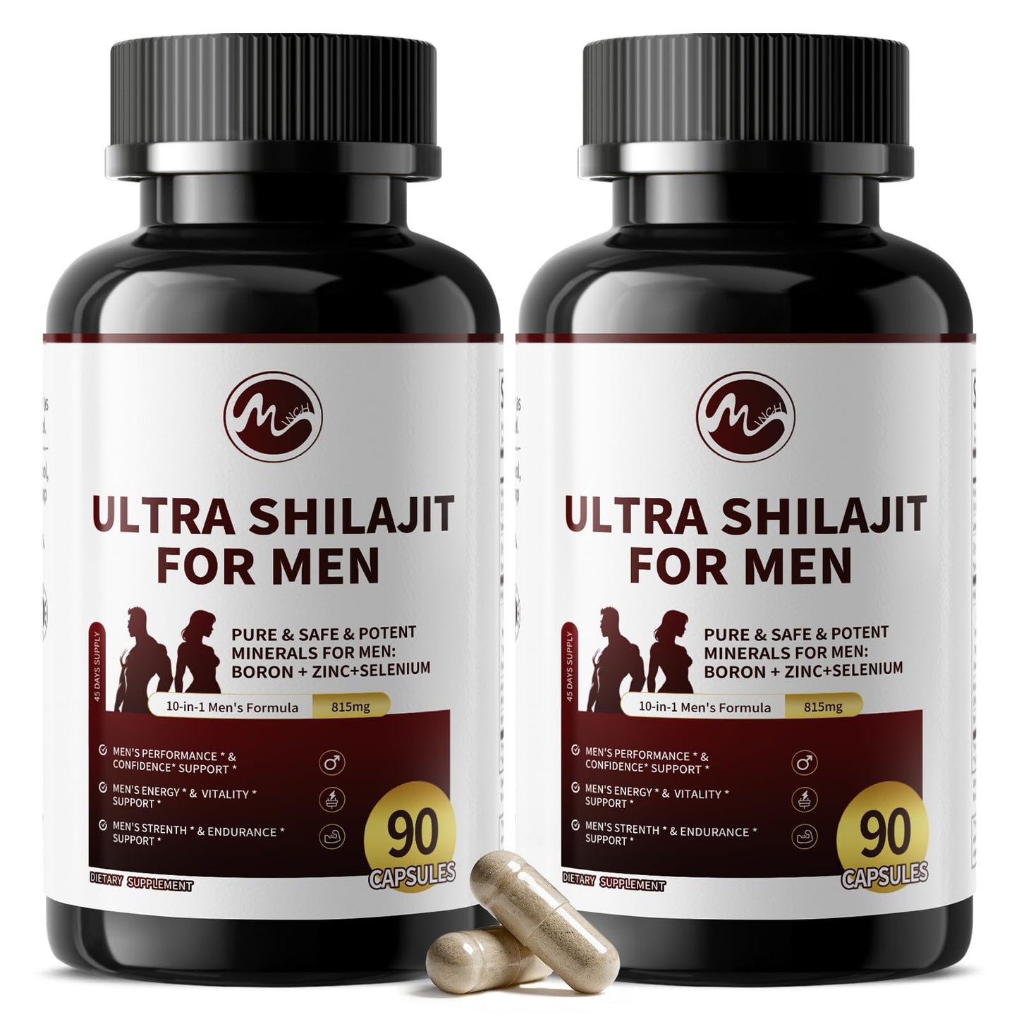 M inch Shilajit for Men, 10-in-1 Booster for Men - Stamina, Vitality & Strength Booster, Male Enhancing Supplement with Ashwagandha, Tongkat Ali & Tribulus Terrestris Extract, 180 Vegan Capsules