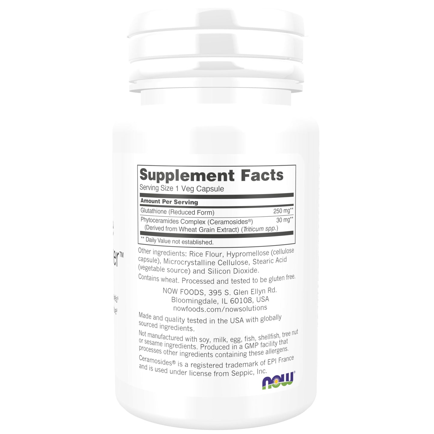 NOW Foods Glutathione Skin Brightener with Ceramosides Capsules 30