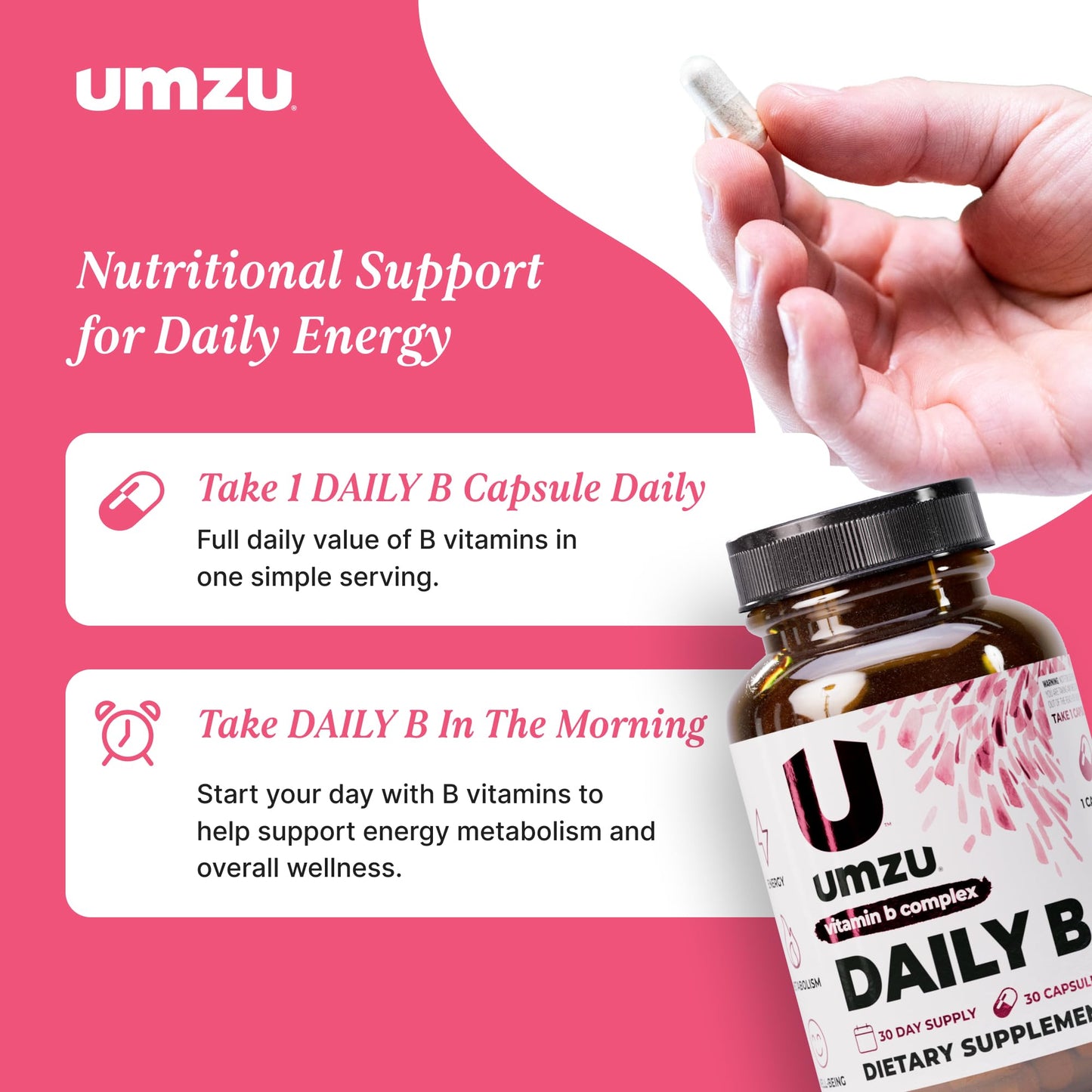 UMZU Daily B Vitamin B-Complex Capsules, 30 Count