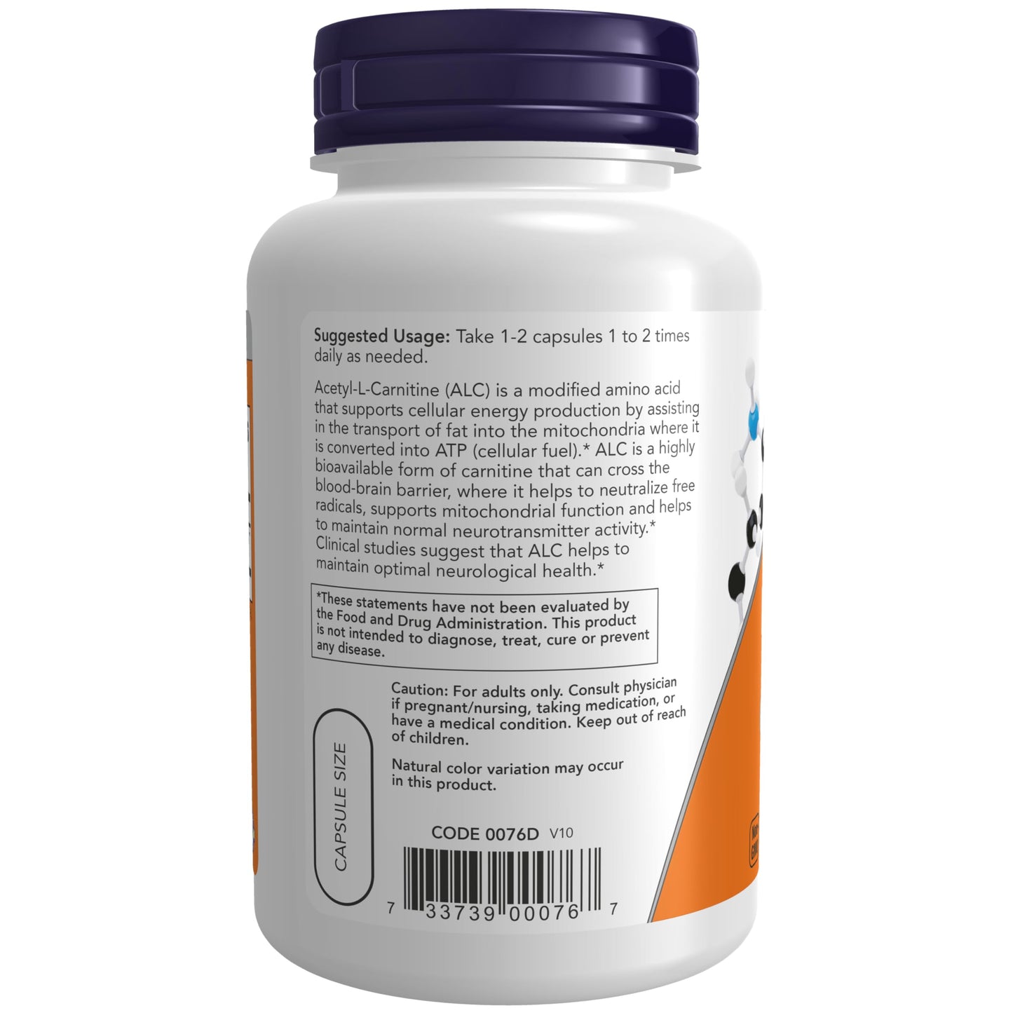 NOW Foods Acetyl-L-Carnitine 500 mg, Amino Acid, Brain and Nerve Cell Function, 100 Veg Capsules
