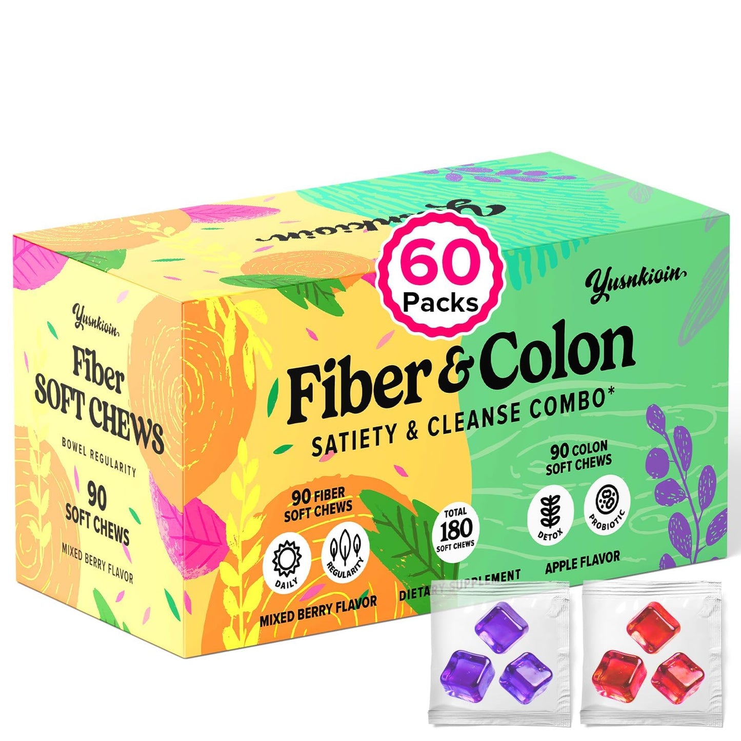 Yusnkioin Fiber Gummies & Colon Gentle Cleanse Gummy 180