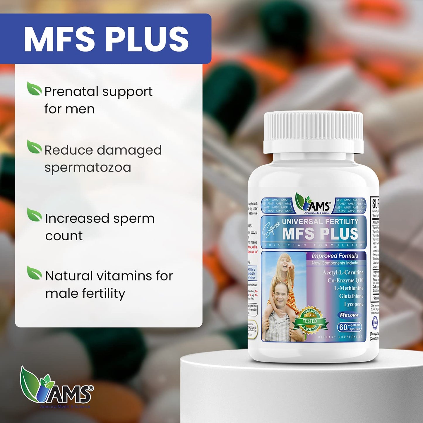 America Medic & Science MFS Plus Fertility Supplements for Men Capsule, 60 Count