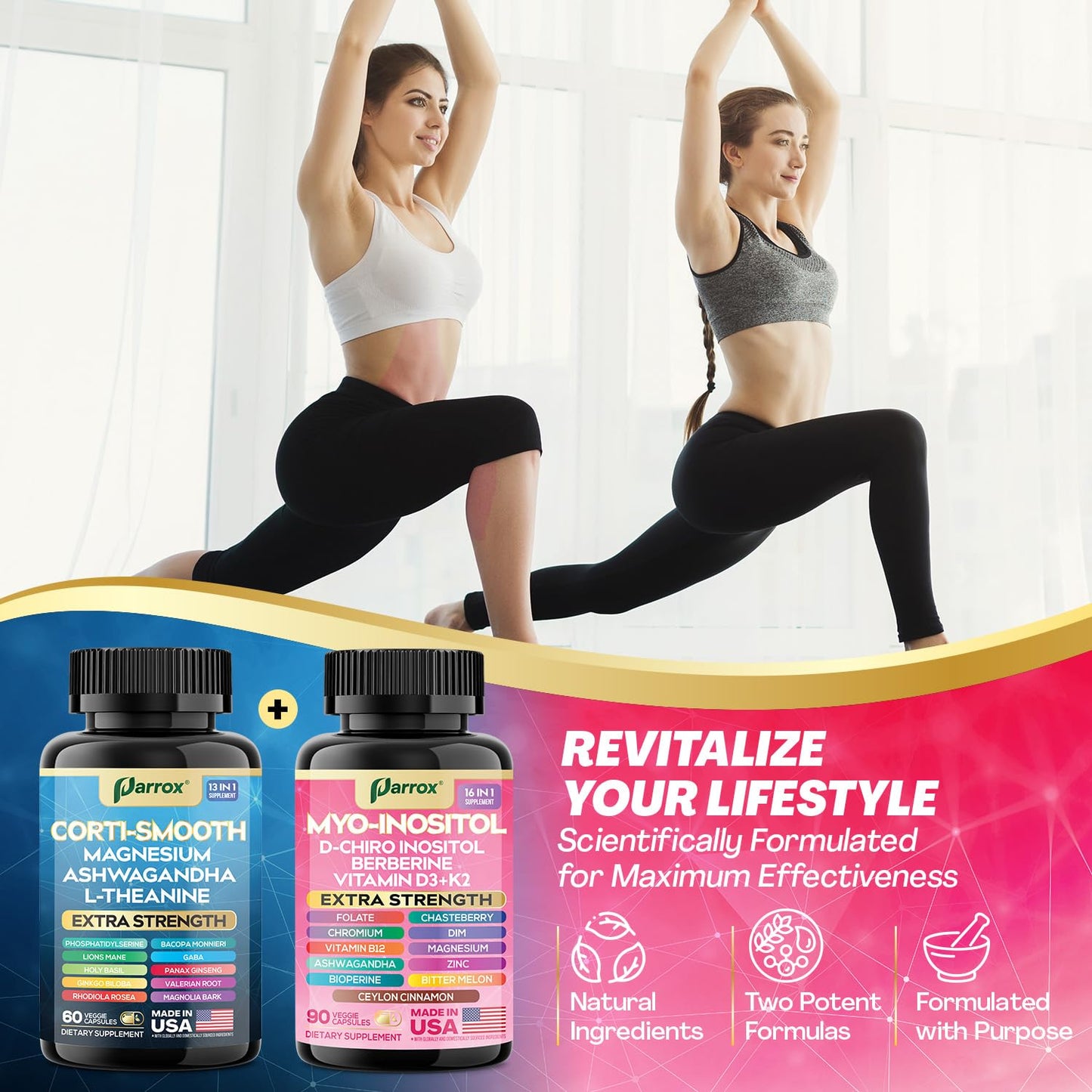 Parrox Cortisol & Myo-Inositol Bundle, GABA & Berberine, Soothe & Smooth Capsules, 450 Count