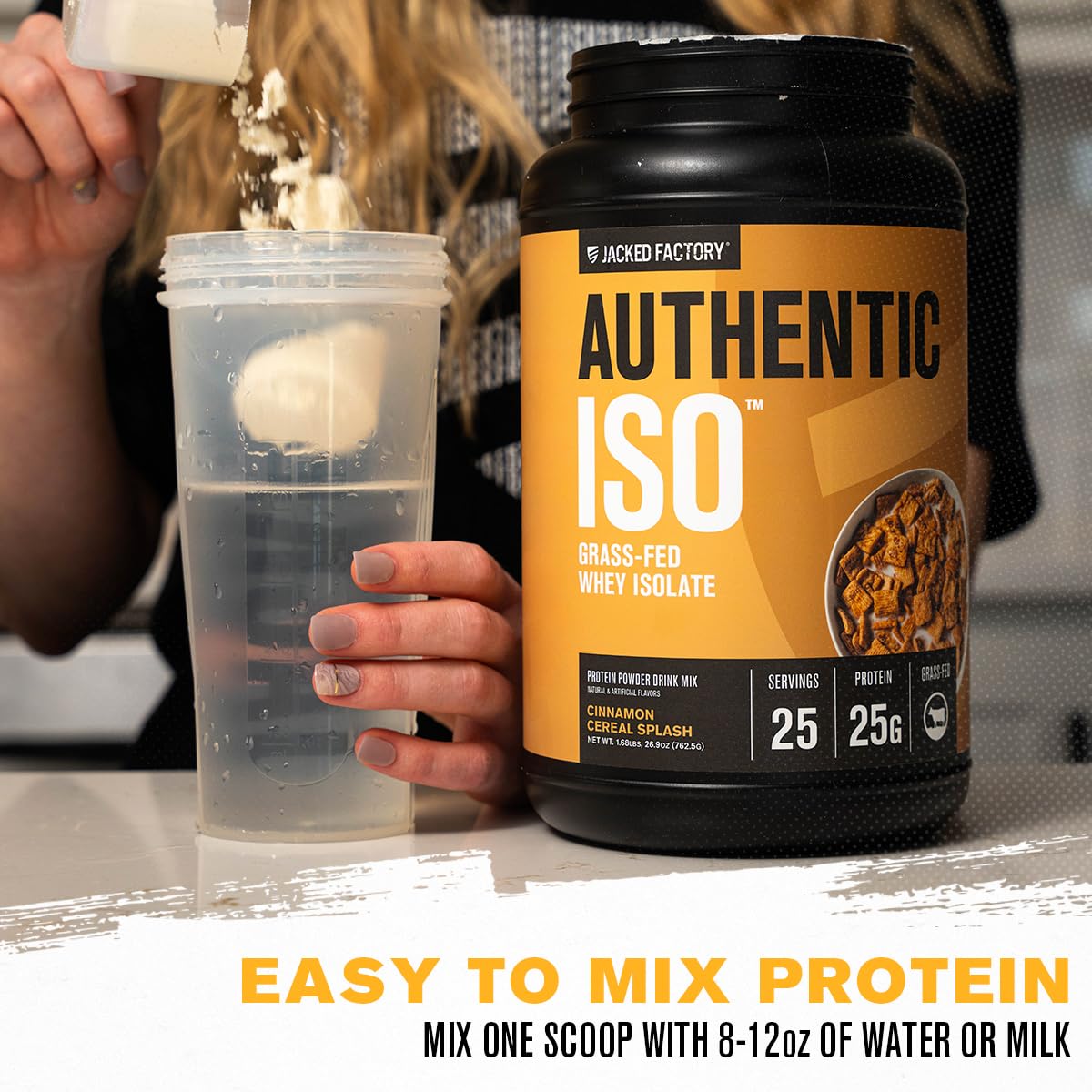 Jacked Factory Authentic ISO Grass Fed Whey Protein Isolate Powder - Low Carb, Non-GMO Muscle Building Protein with No Fillers, Post Workout Recovery, Cinnamon Cereal Splash, 25 Servings