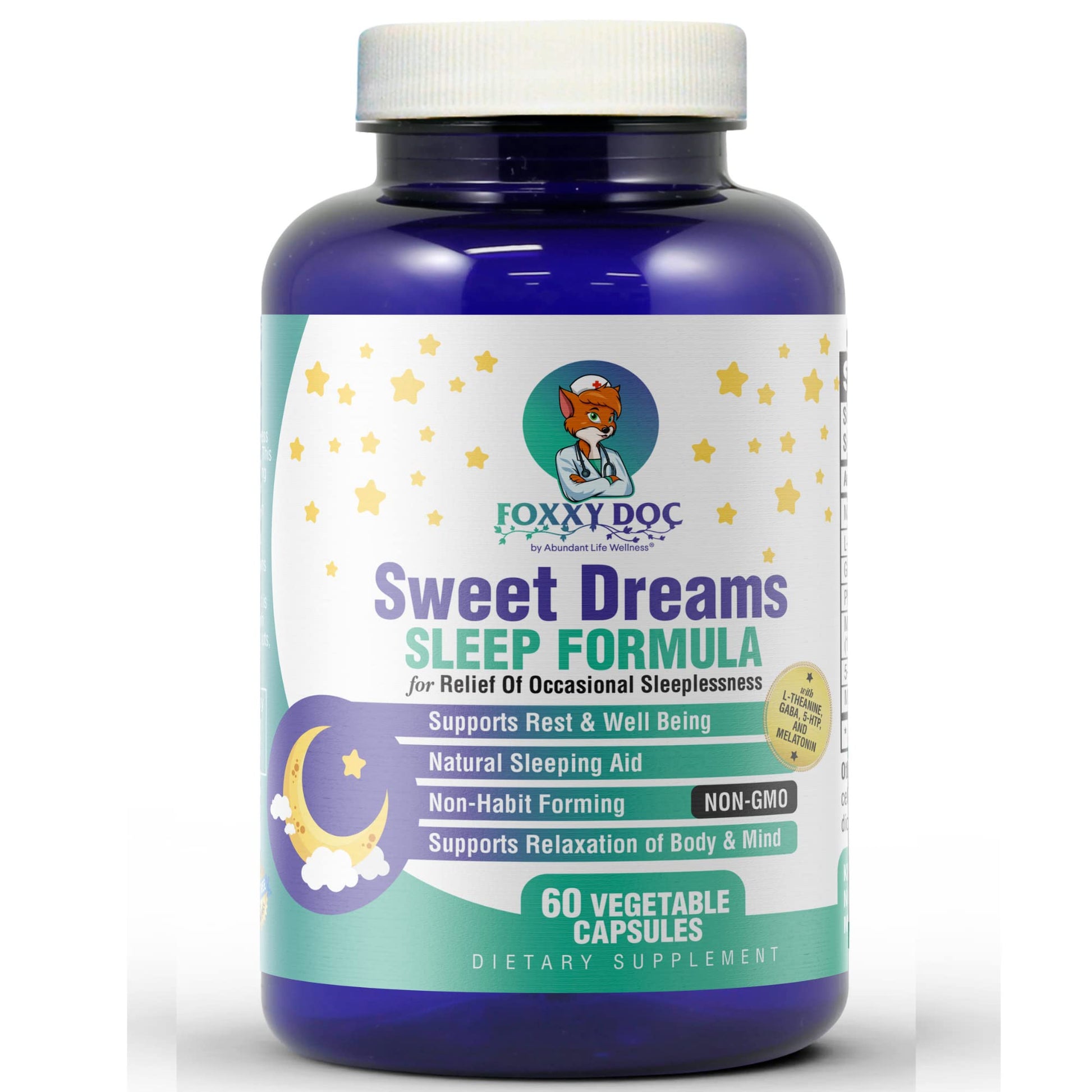 Dr. Valerie Nelson Melatonin Sleep Supplement with GABA, 5-HTP, L-Theanine - Sweet Dreams 60 Capsules