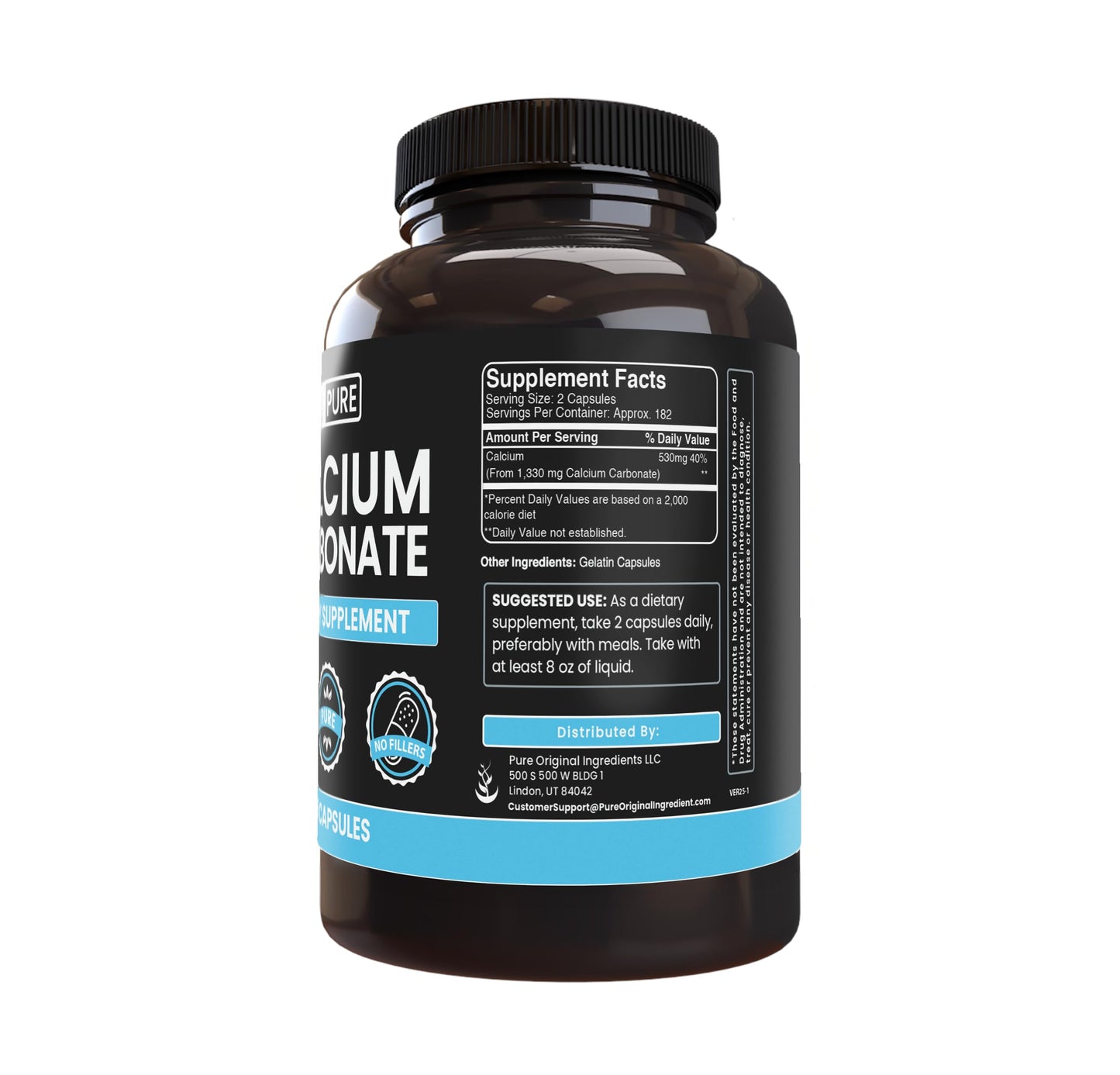 PURE ORIGINAL INGREDIENTS Calcium Carbonate Capsules 365