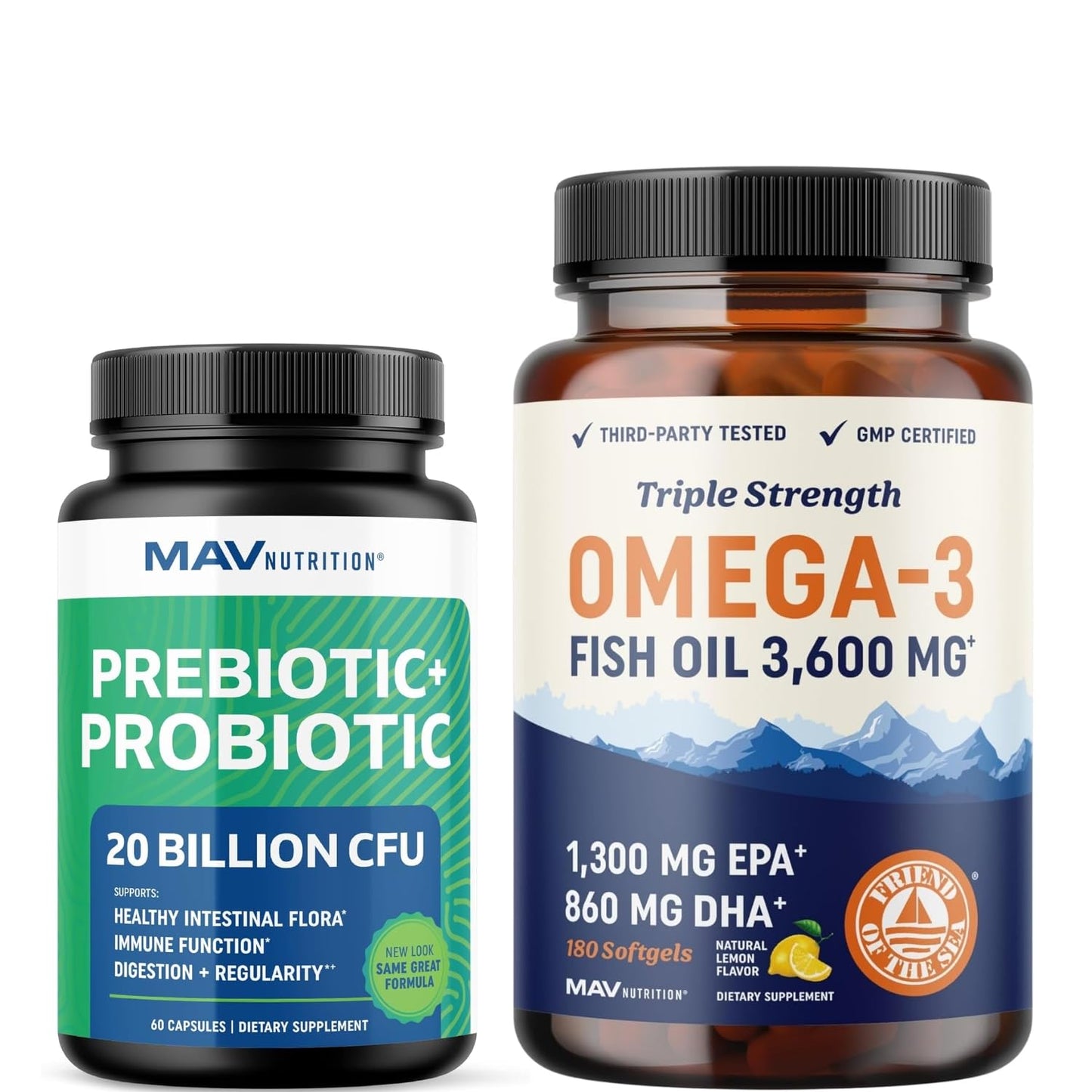 MAV NUTRITION Omega-3 Fish Oil and Probiotic Capsules, 240 Capsules