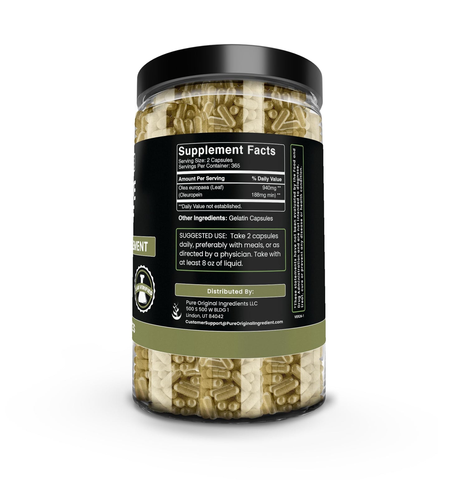 PURE ORIGINAL INGREDIENTS Olive Leaf Capsules 730