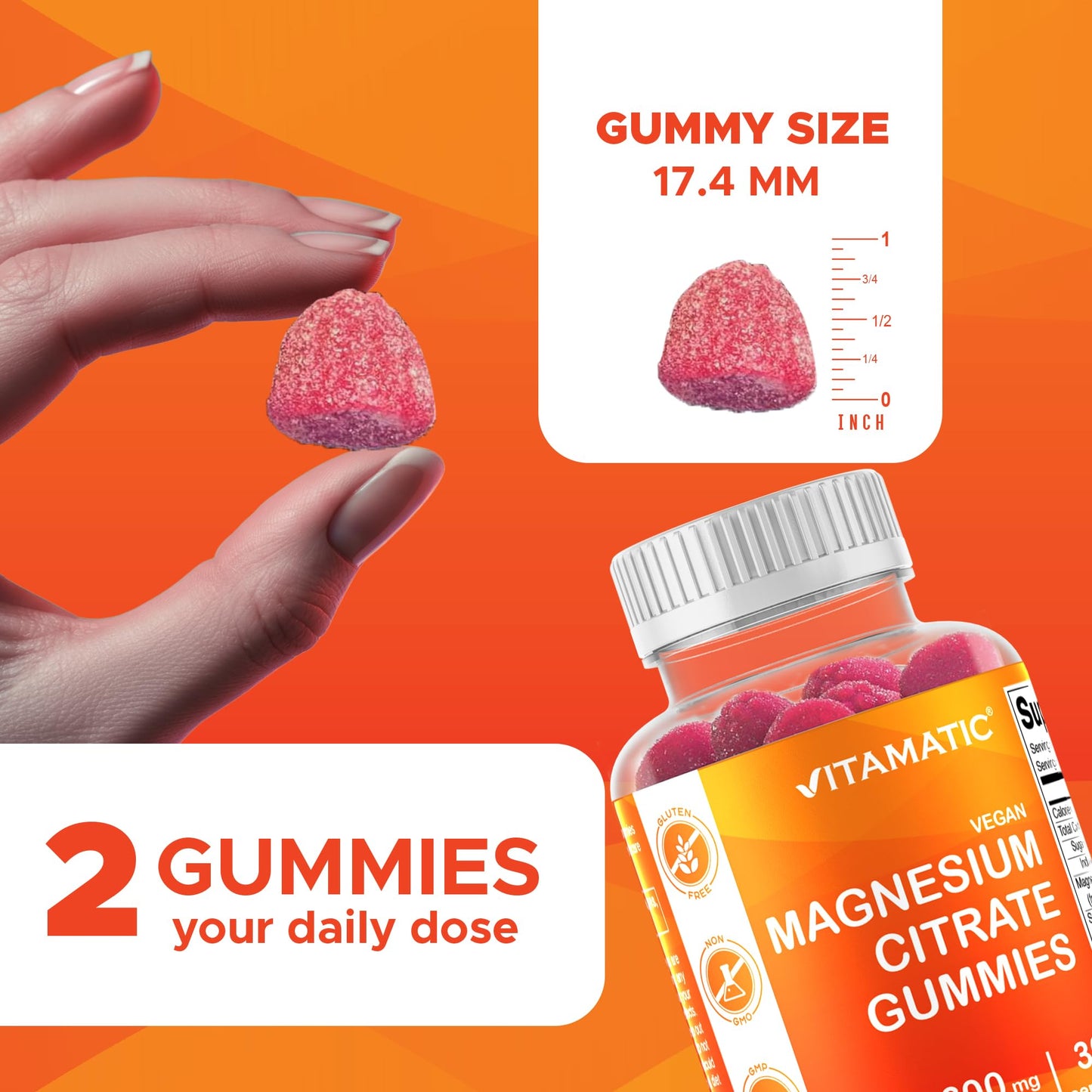 Vitamatic Magnesium Gummies 600mg per Serving 180 Gummies