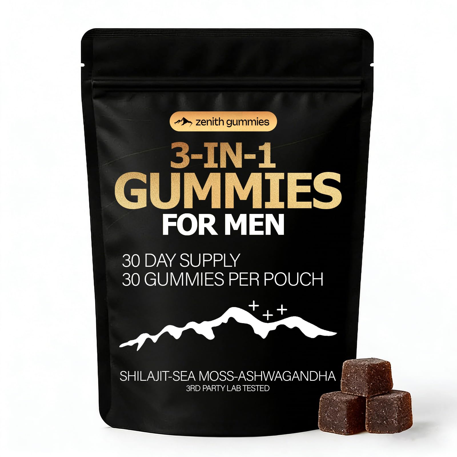 Zenith Gummies 3 in 1 Gummies for Men Shilajit Gold Gummies with Sea Moss, Ashwagandha, Organic Manuka Honey, Burdock Root, Palm Moss Extract Energy Support, 1 Gummy