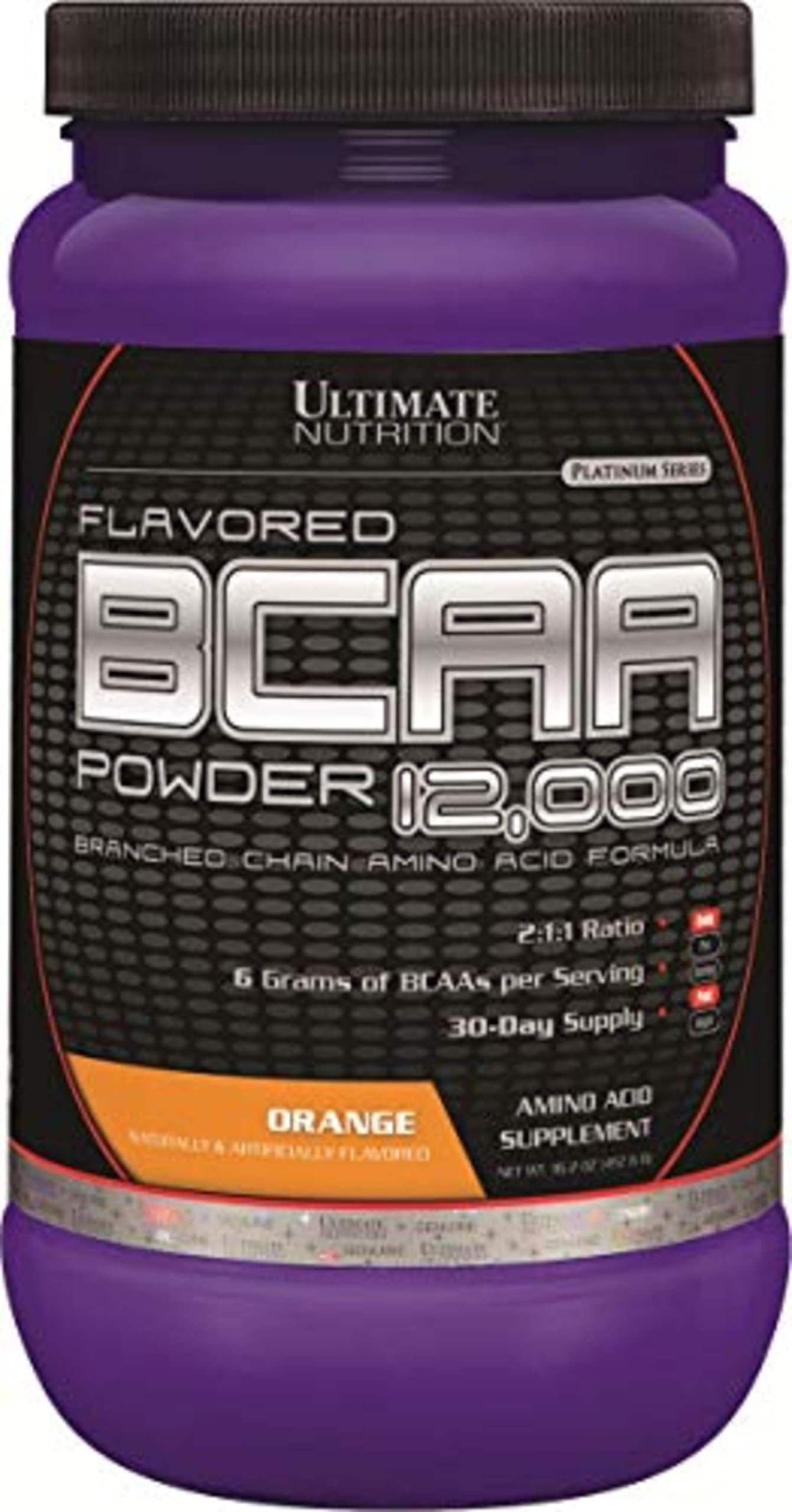 Ultimate Nutrition Flavored BCAA Powder 12000 Branched-Chain Post-Workout Amino Acid Supplement, Caffeine-Free with 3g Leucine, 1.5g Valine, 1.5g Isoleucine - Orange, 60 Servings