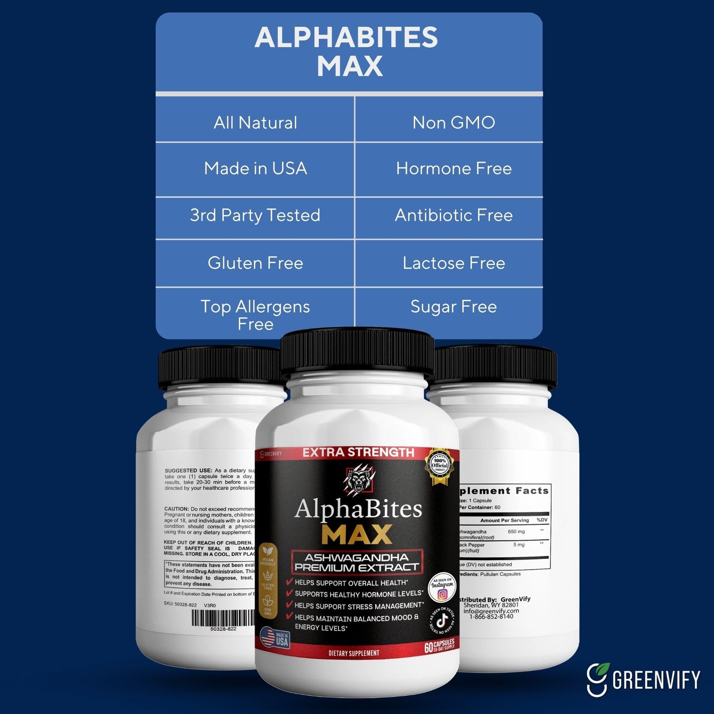 GREENVIFY AlphaBites MAX Ashwagandha Extract 60 Capsules