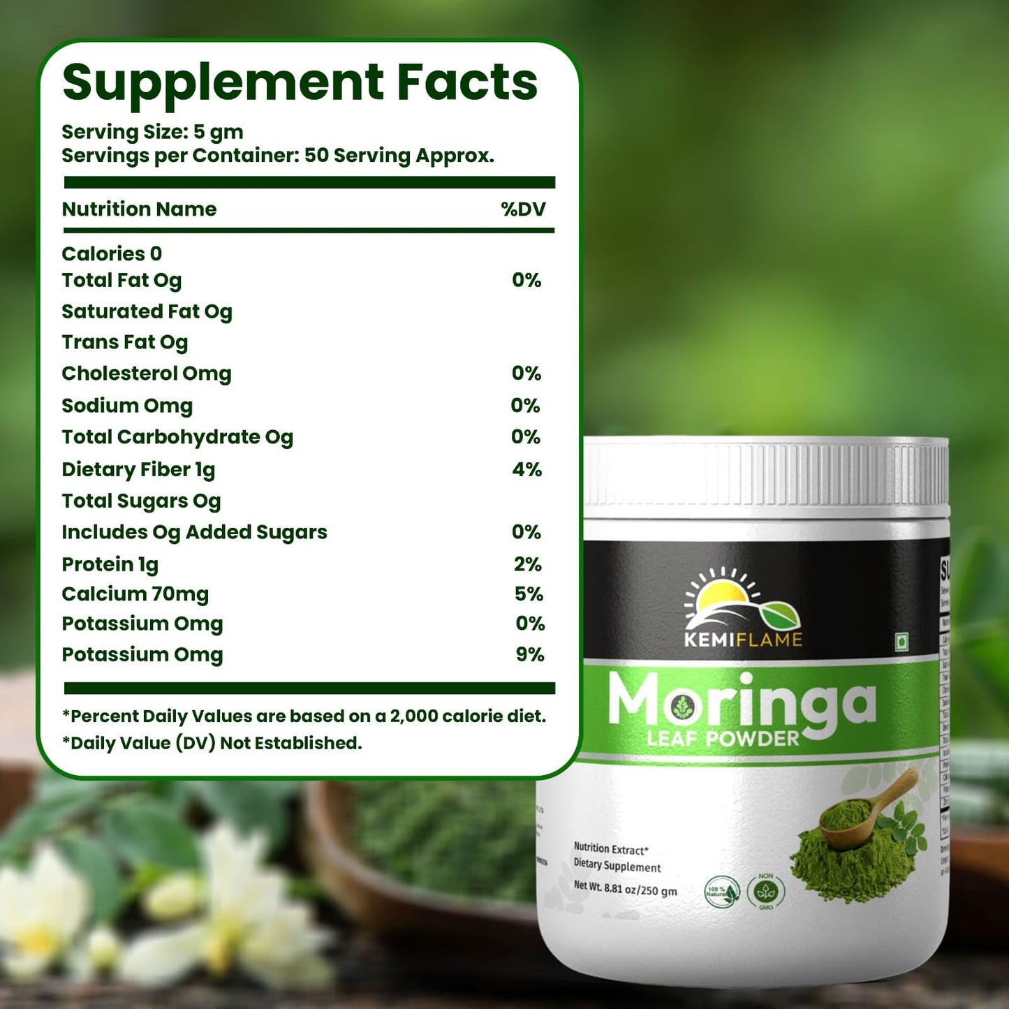 KEMIFLAME Moringa Powder 0.55 Ounce