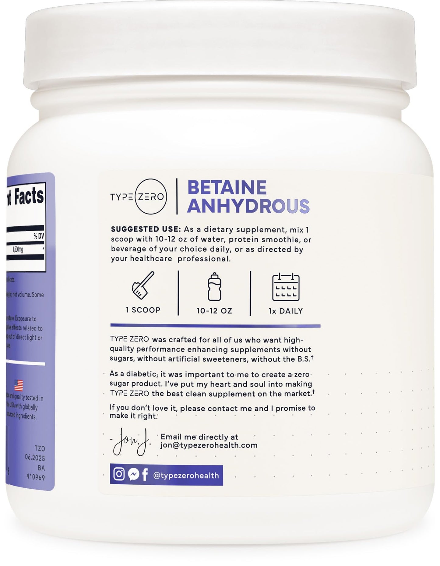 Type Zero Betaine Anhydrous Powder, 16.2 oz