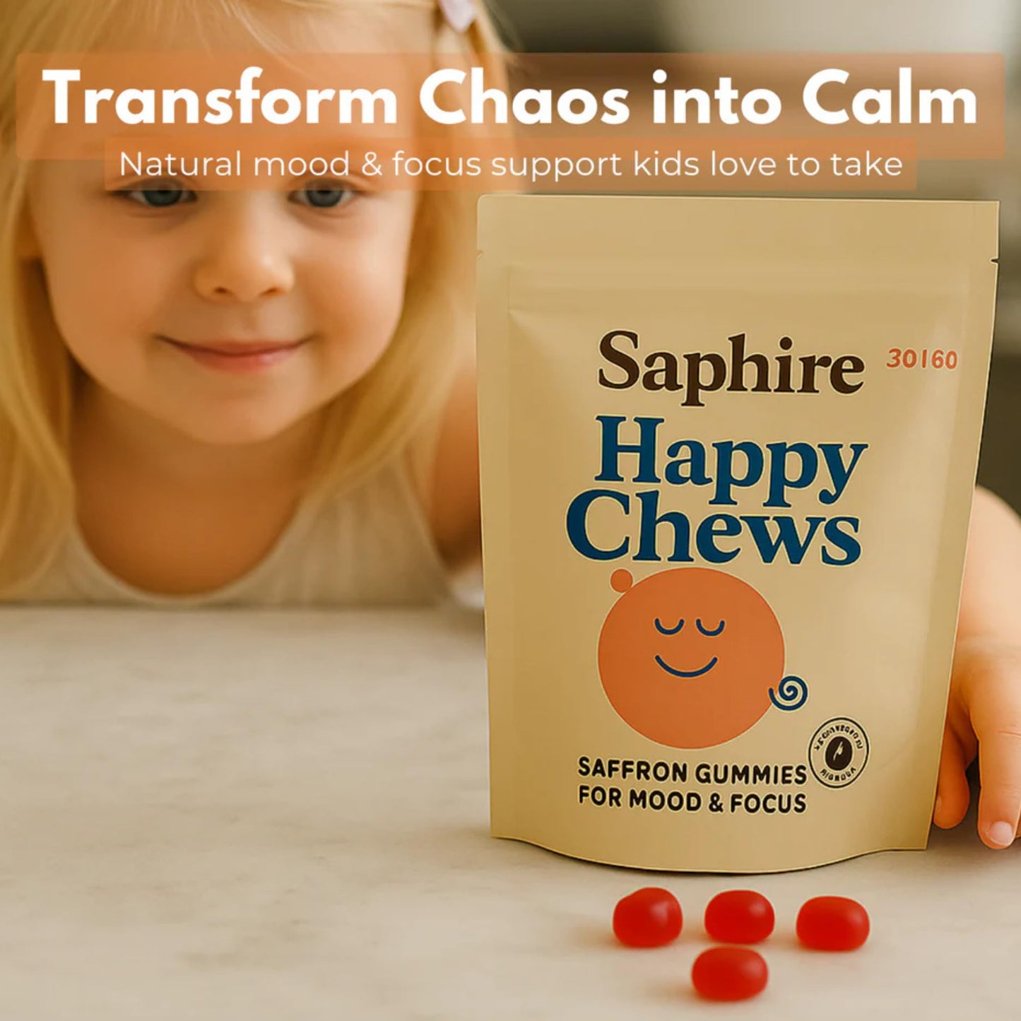 SAPHIRE HAPPY CHEWS Saffron Gummies for Kids Gummy 60