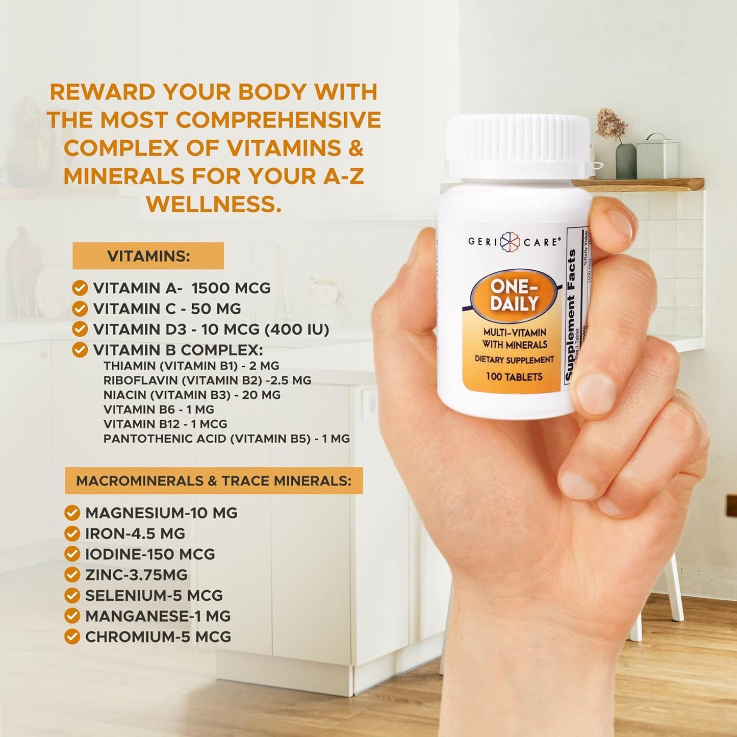 GeriCare One-Daily Multivitamins with Minerals Tablets, 200 Count