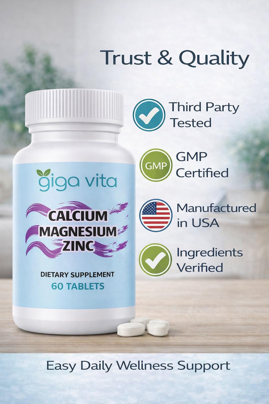 Giga Vita Calcium Magnesium Zinc Supplement Tablet 60 Tablets