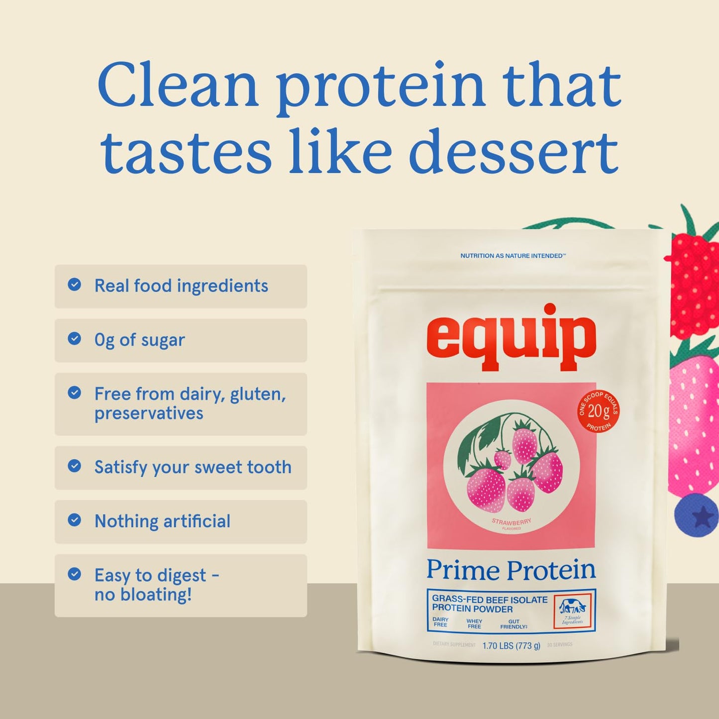 Equip Prime Beef Protein Powder Strawberry, 30 Servings