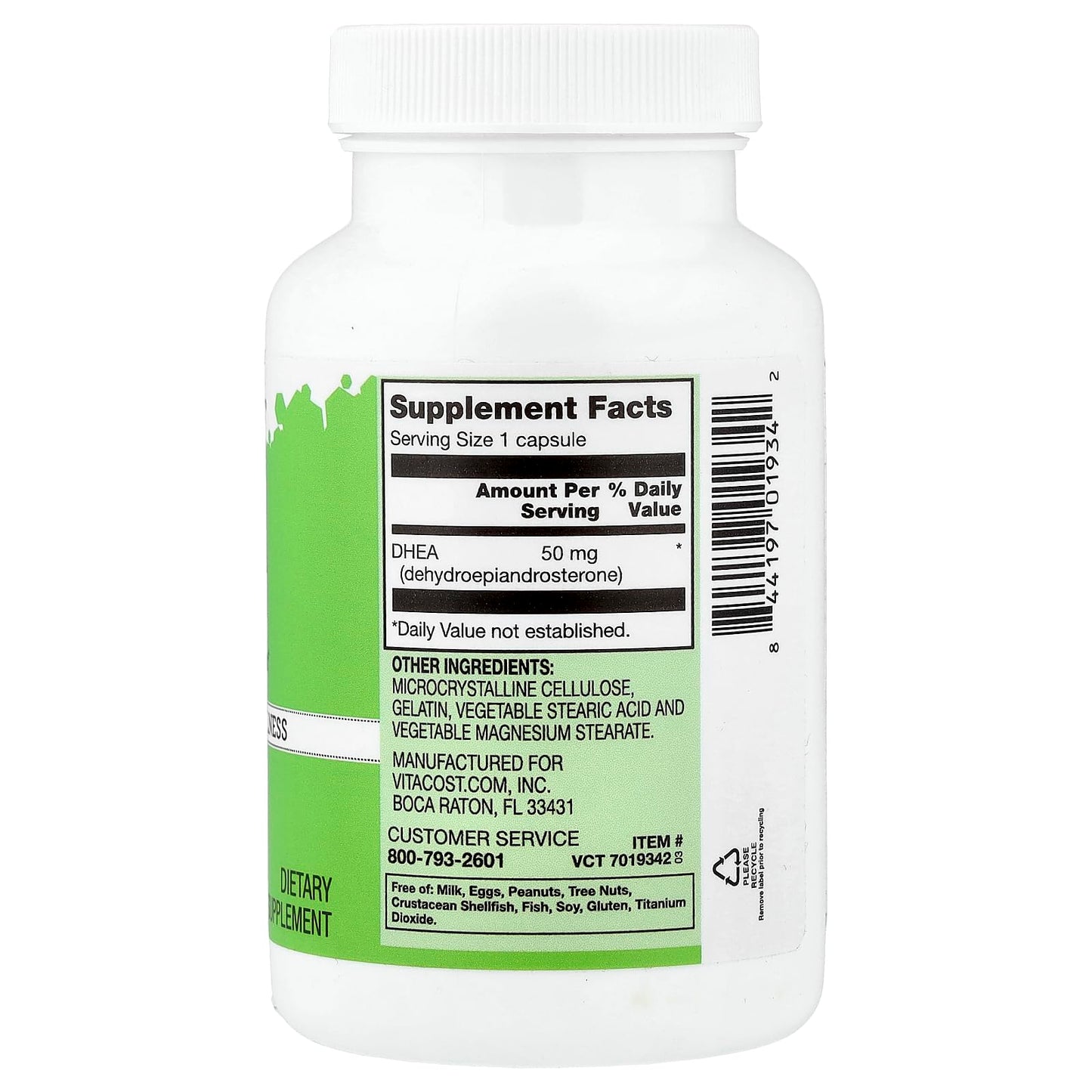 Vitacost DHEA 50 mg Capsule, 100 Capsules