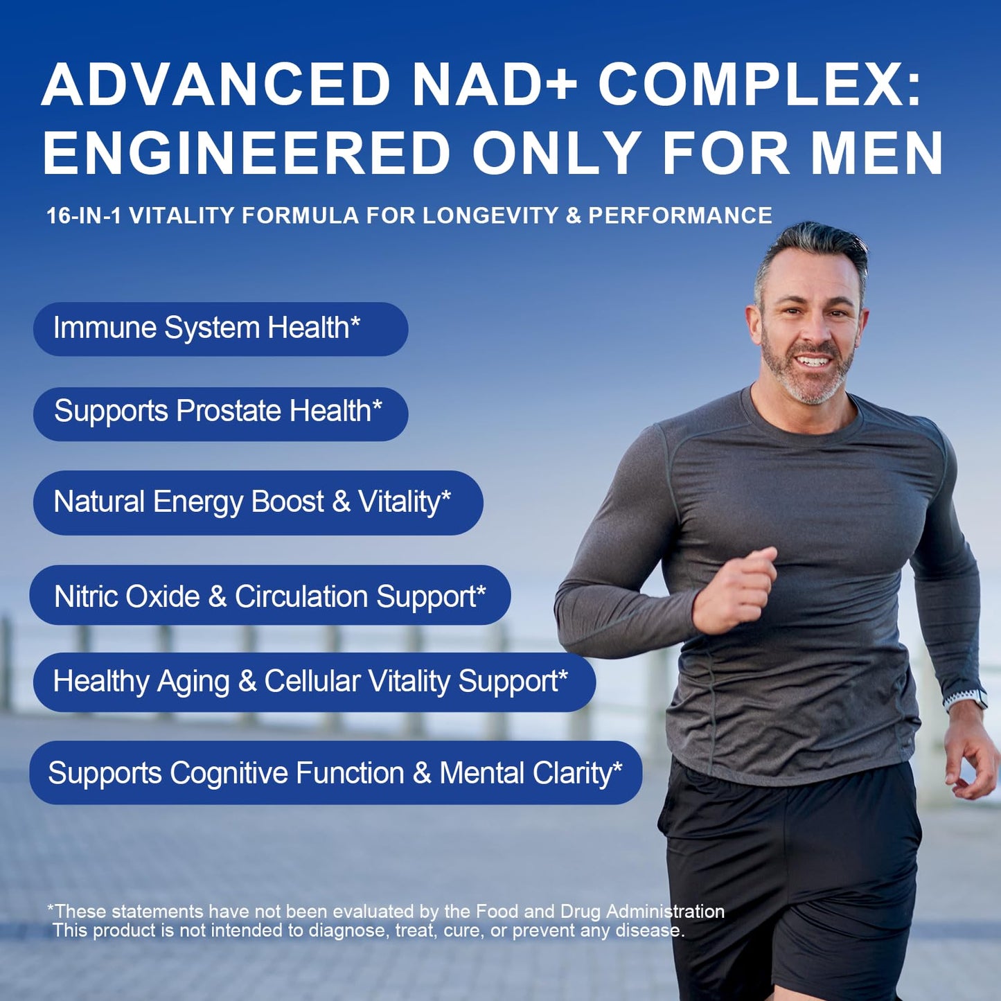 NUTRILAKE NAD+ Supplement for Men NMN Alternative with Resveratrol, Nicotinamide Riboside, Support Healthy Aging, Cellular Energy, Prostate Health, 60 Capsules