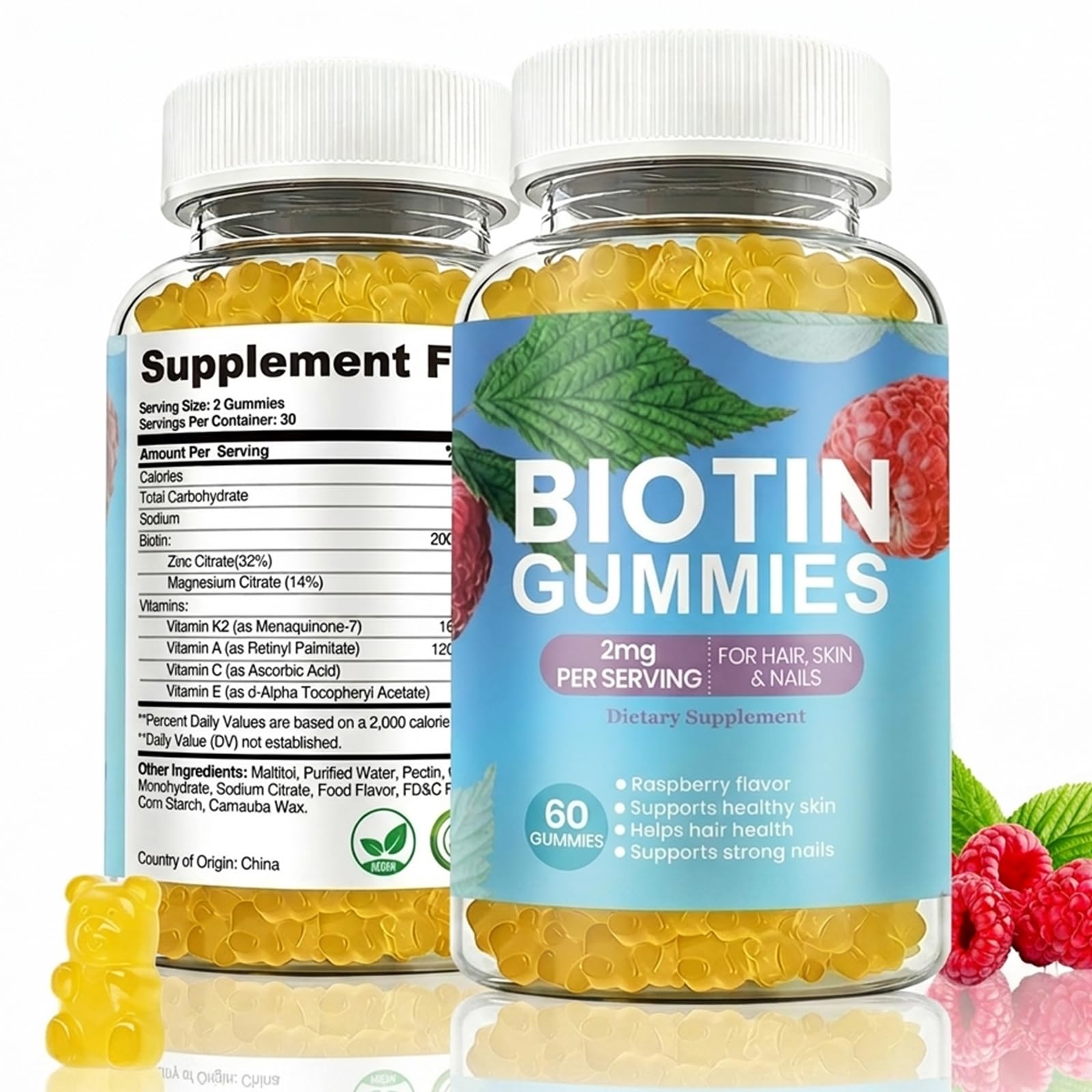 Dyeazirn Hair Growth Gummies, Biotin Vitamins for Women & Men, Hair Skin and Nails Gummies, Biotin Supplement for Stronger Hair, Vegan, 60 Count
