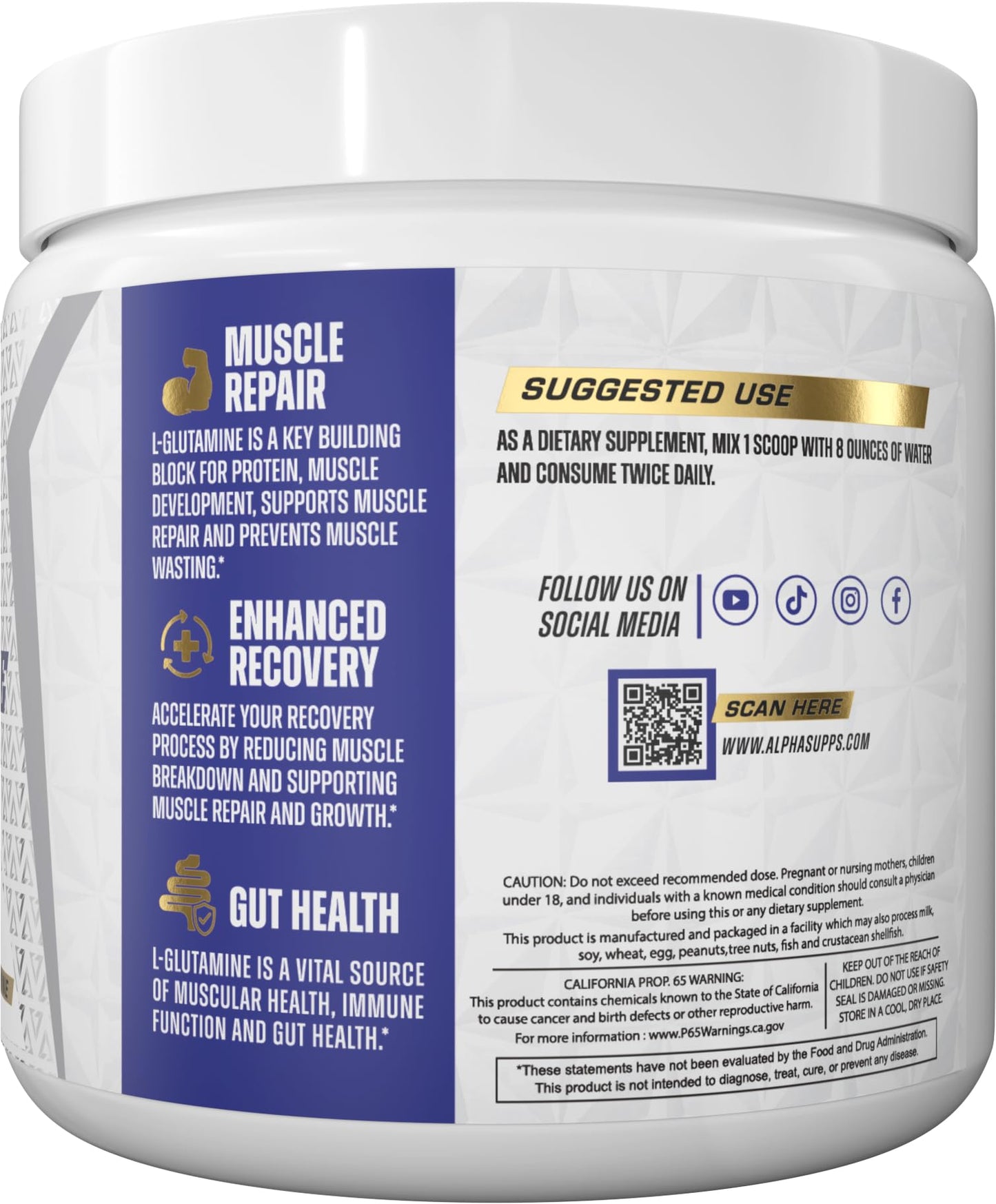 Alpha Supps Pure L-Glutamine Powder, 60 Servings
