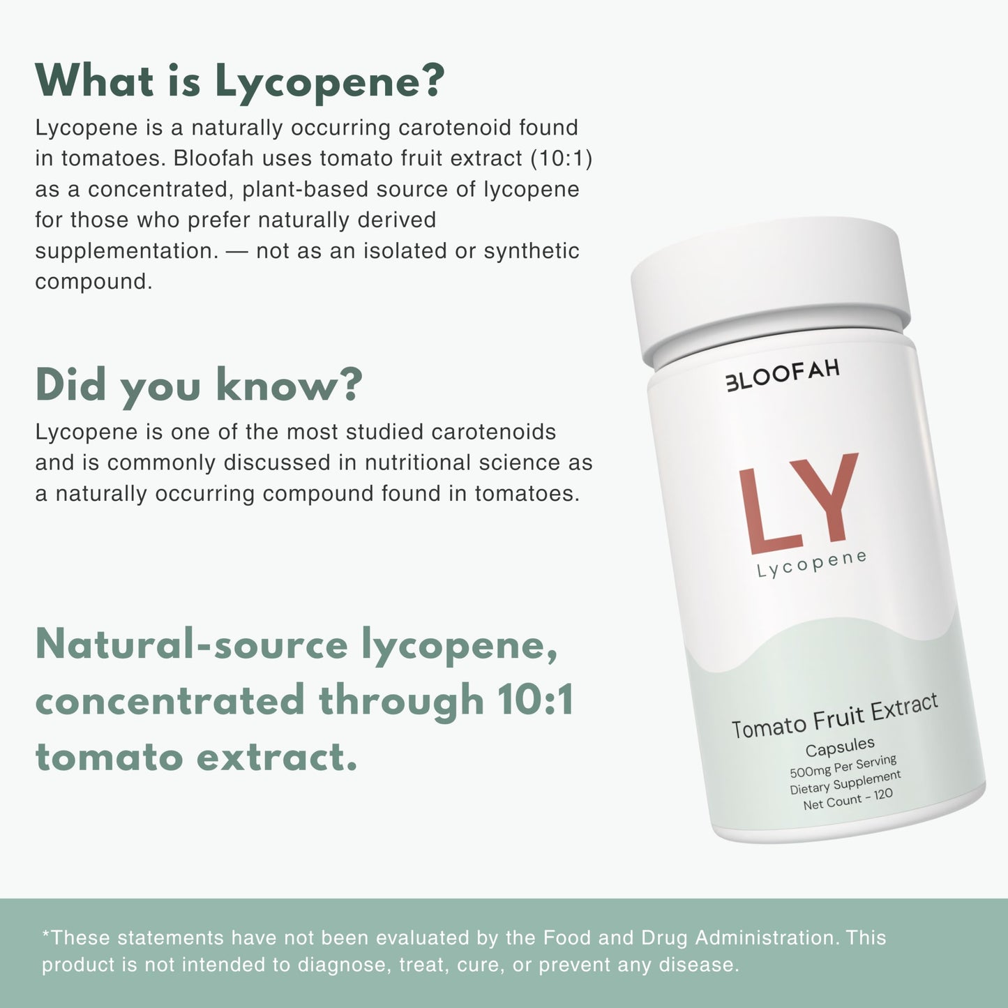 Bloofah Lycopene Supplement 500mg Tomato Extract 10:1 Capsules, 120 Capsules