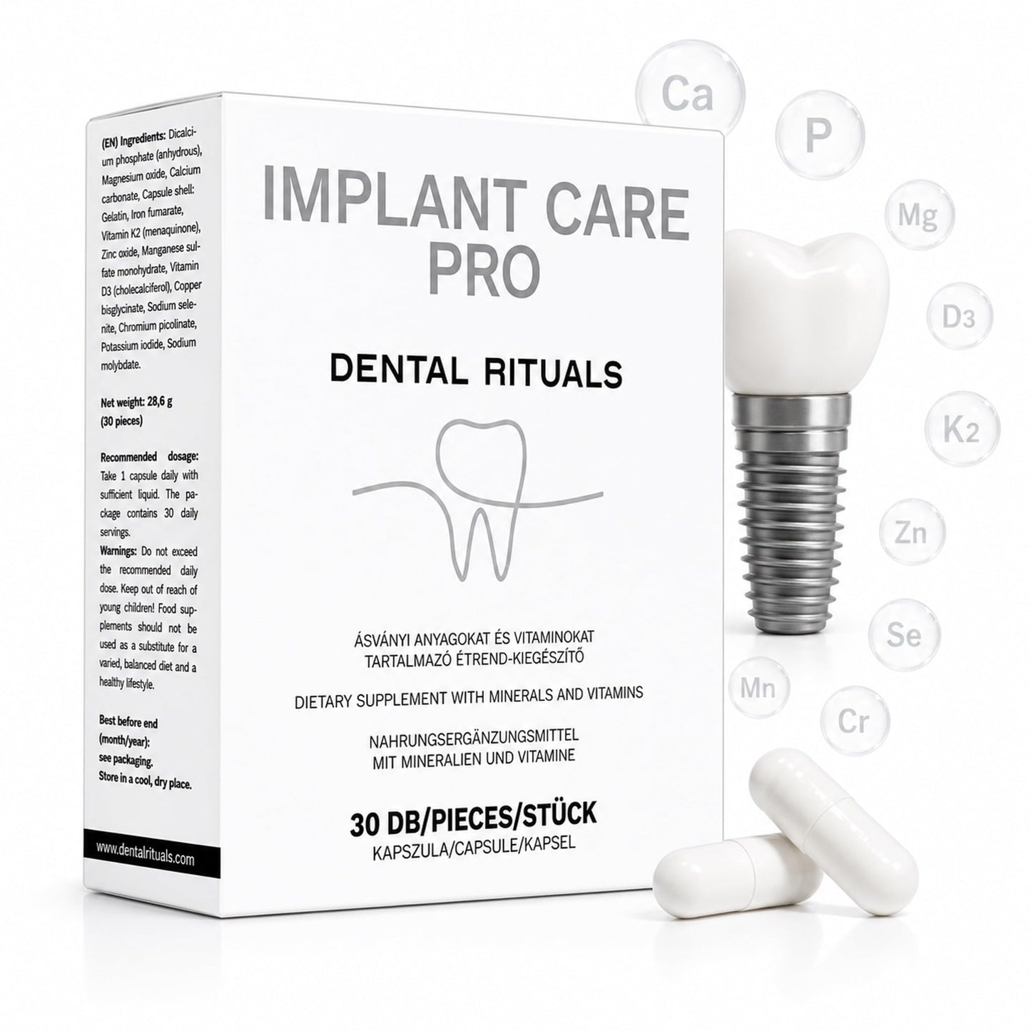 Dental Rituals Implant Care PRO Tablet, Bone & Teeth Mineral Complex with Vitamin D3 + K2, Calcium, Magnesium, Zinc & Trace Minerals, Supports Normal Bones and Teeth, 30 Count