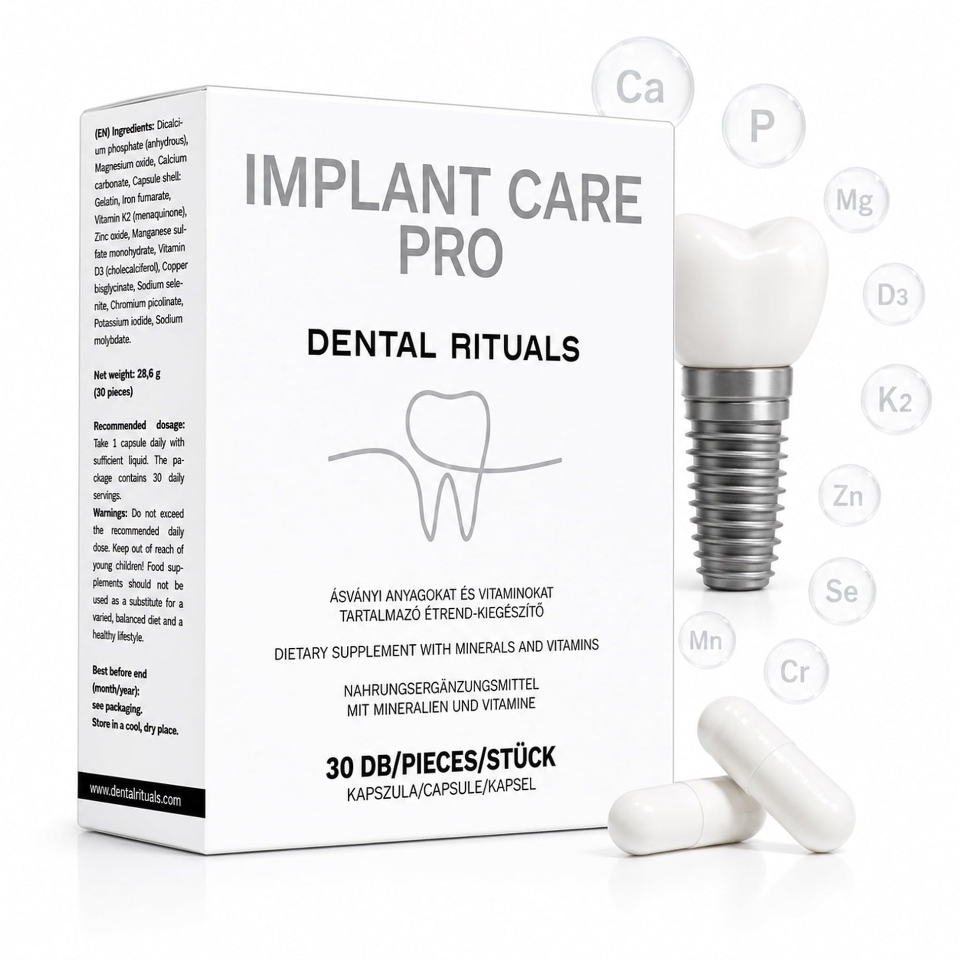 Dental Rituals Implant Care PRO Tablet, Bone & Teeth Mineral Complex with Vitamin D3 + K2, Calcium, Magnesium, Zinc & Trace Minerals, Supports Normal Bones and Teeth, 30 Count
