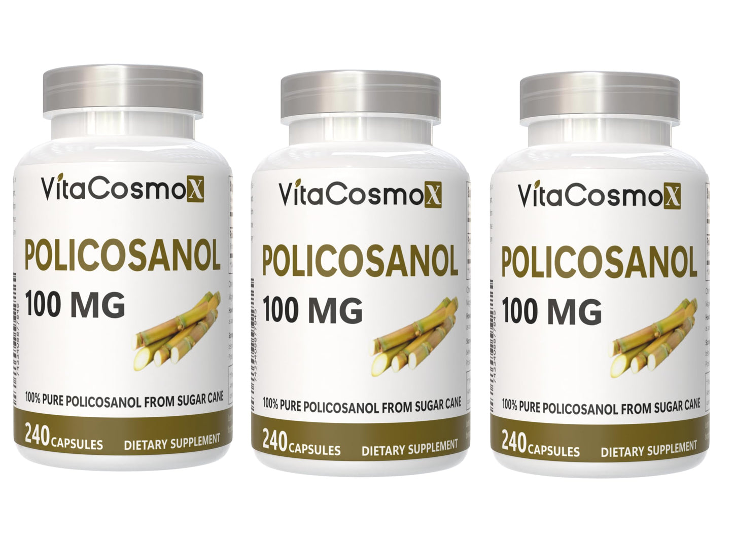 VitaCosmoX Policosanol Sugar Cane Extract 100mg Vegetable Capsules 240
