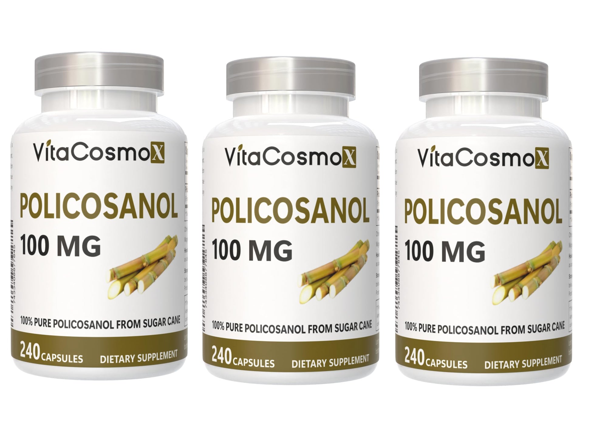 VitaCosmoX Policosanol Sugar Cane Extract 100mg Vegetable Capsules 240