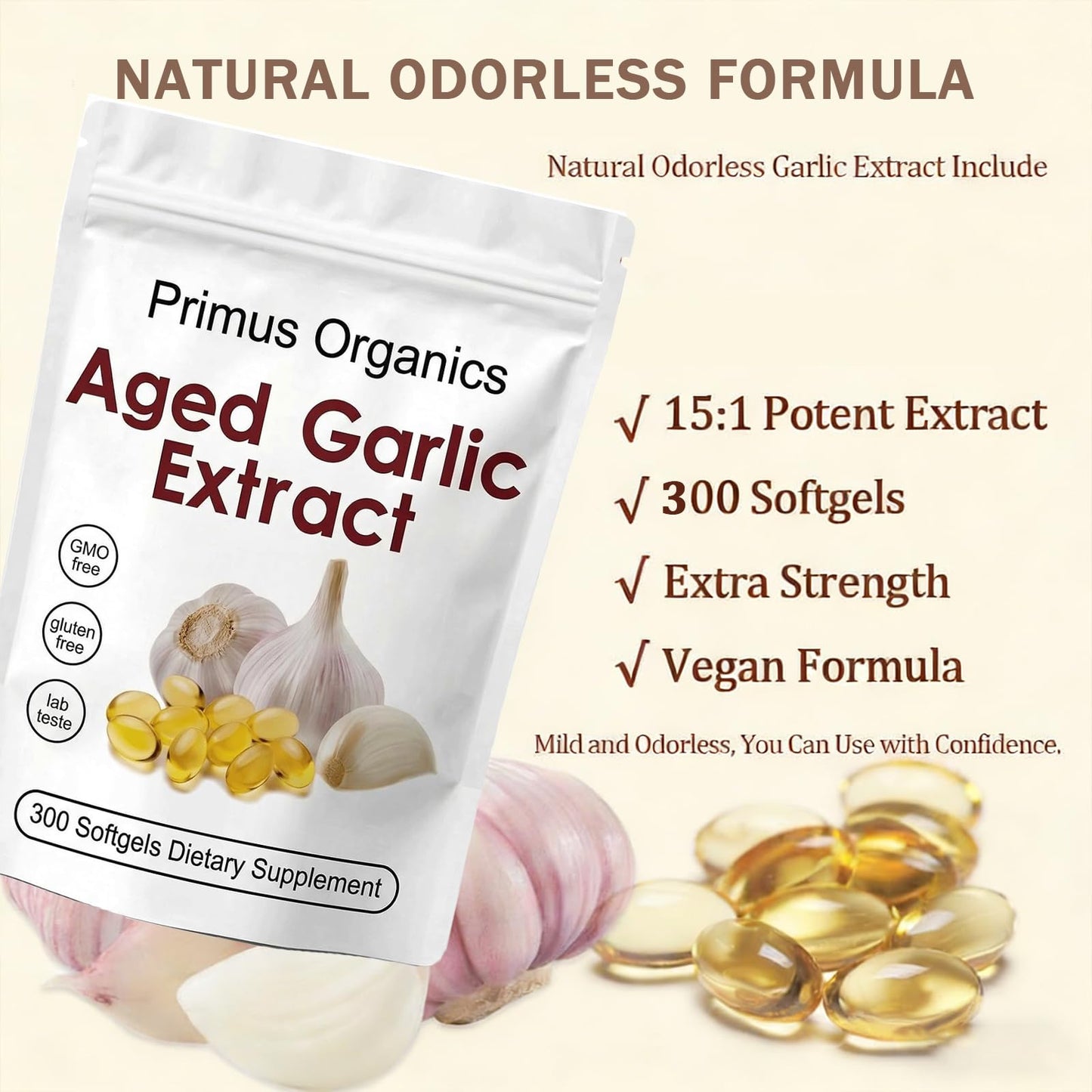 Primus Organics Aged Garlic Extract Softgels 300