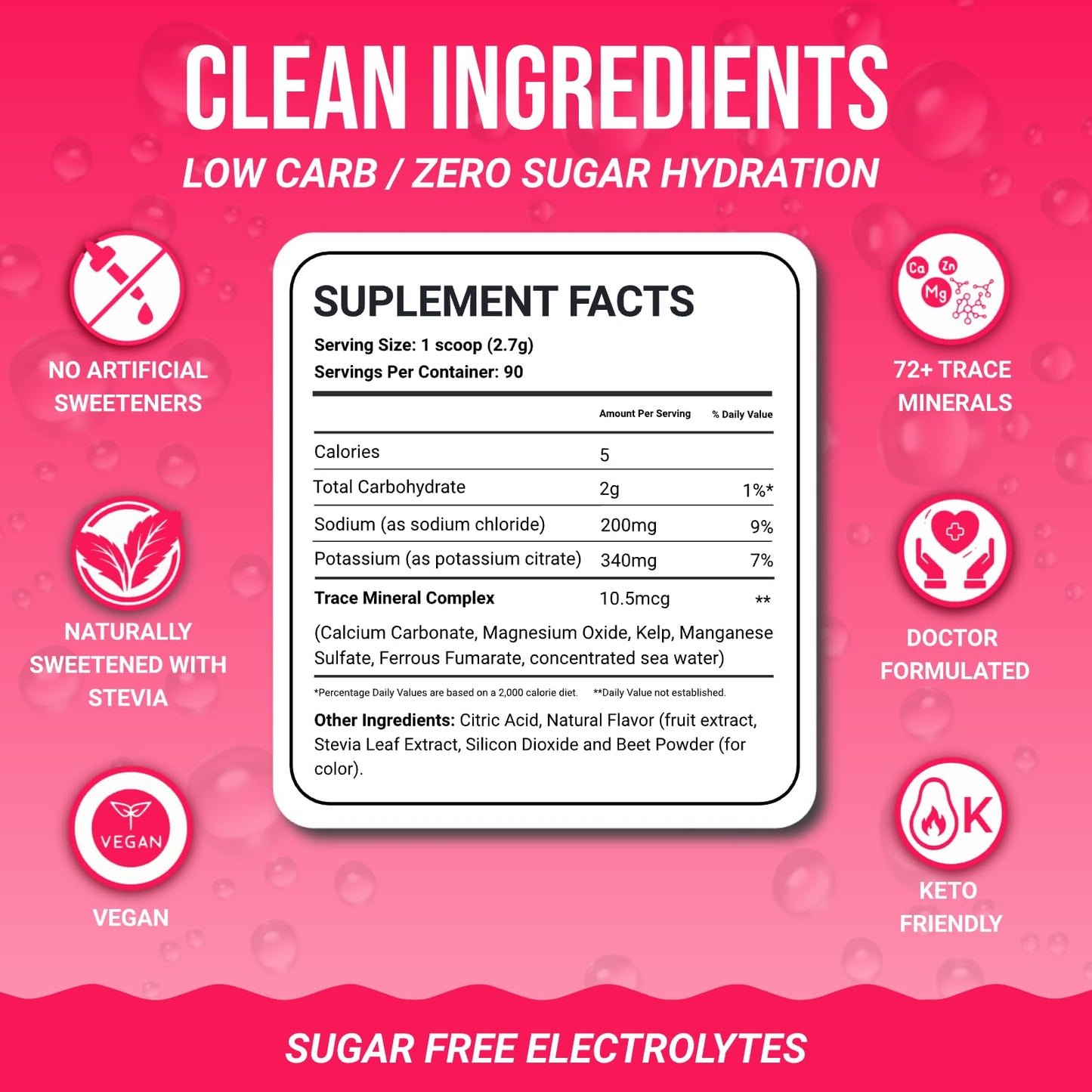 Dr. Price's Vitamins Electrolytes Powder Sugar Free Raspberry 90 Servings
