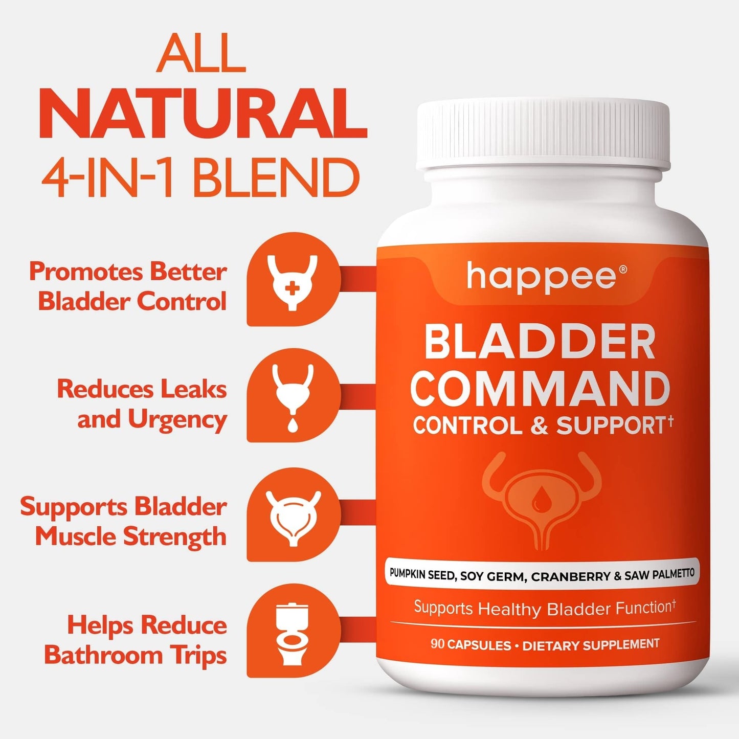 Happee Overactive Bladder Control Supplement for Women & Men Capsules 90 Count
