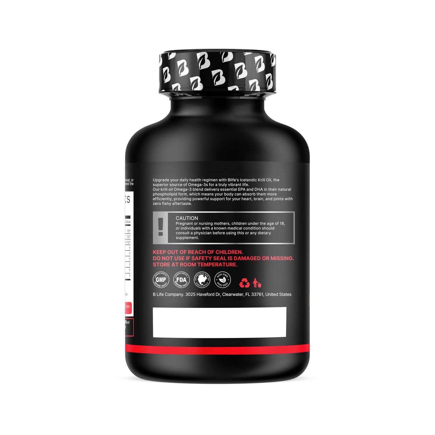 B Life Company Antarctic Krill Oil Omega-3 High-Absorption Phospholipid with EPA, DHA & Astaxanthin 90 Capsules