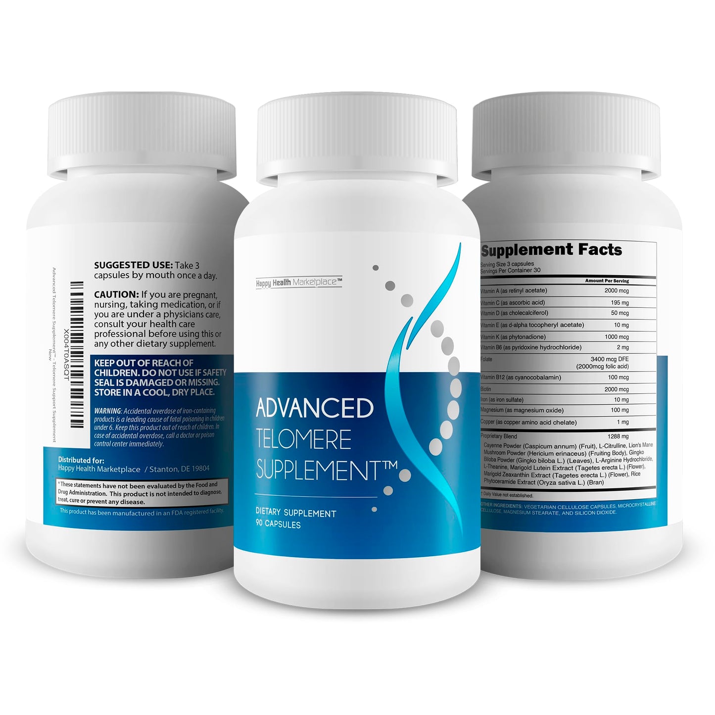 Happy Health Marketplace Advanced Telomere Support Capsule, 90 Count