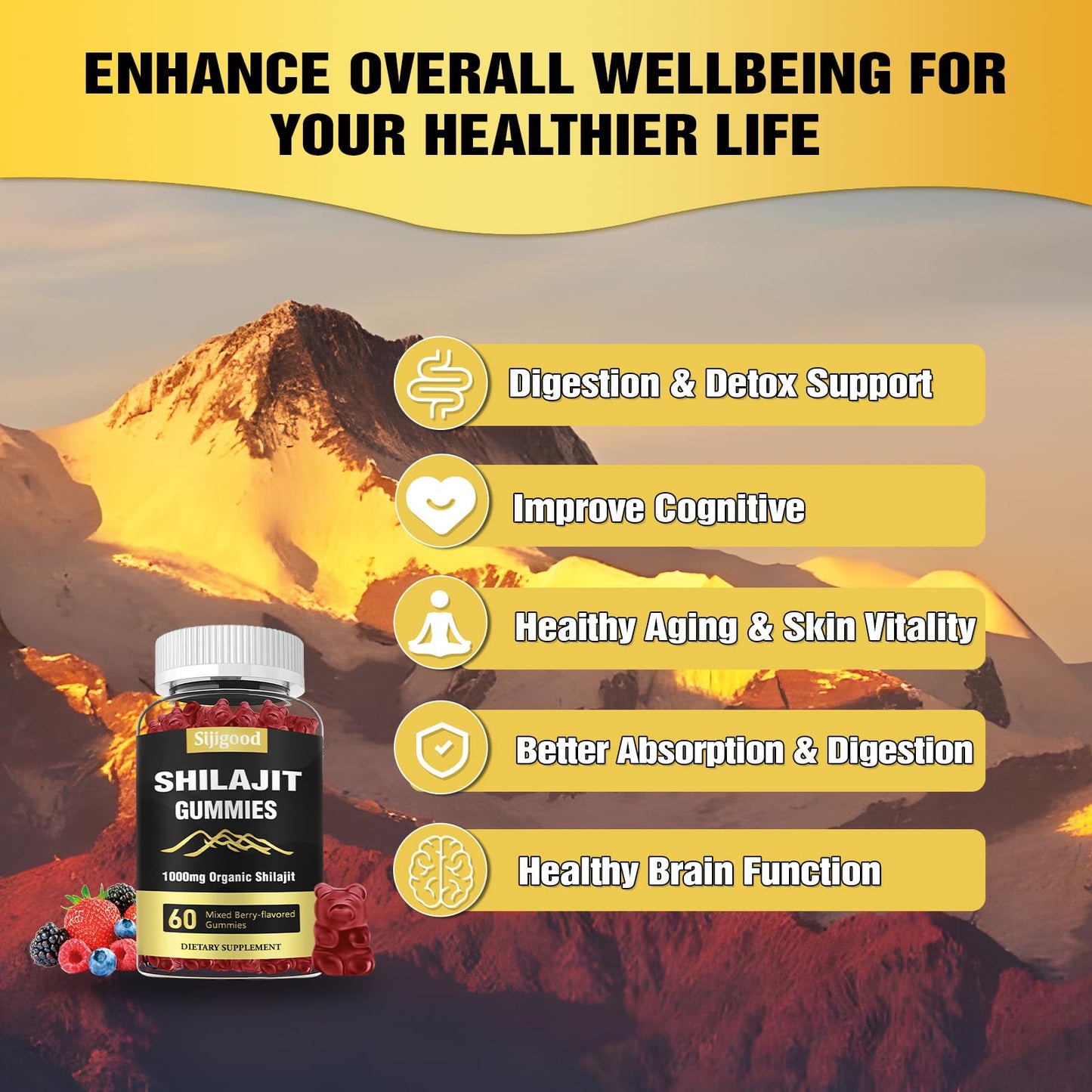 Sijigood Shilajit Gummies with 85+ Trace Minerals, 120 Gummies