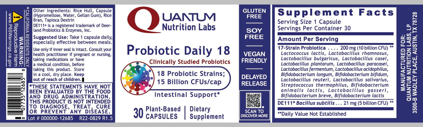 Quantum Nutrition Probiotic Daily 18 Capsules, 30 Count